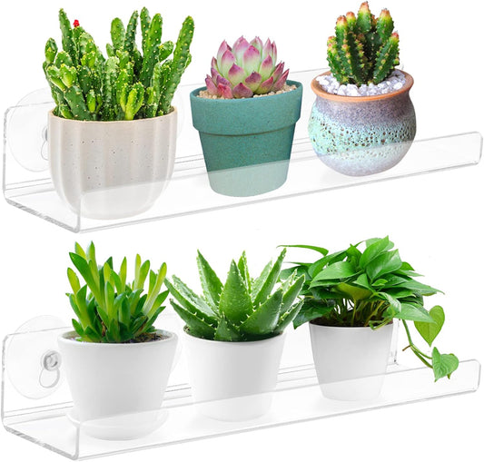 2 Pack Acrylic Window Boxes Plant Shelves,12 Inch Acrylic Window Sill Extender for Plants, Windows Suction Cup Shelf, Window Plant Shelves, for Succulent Planters, Herb Pots, Indoor Plants