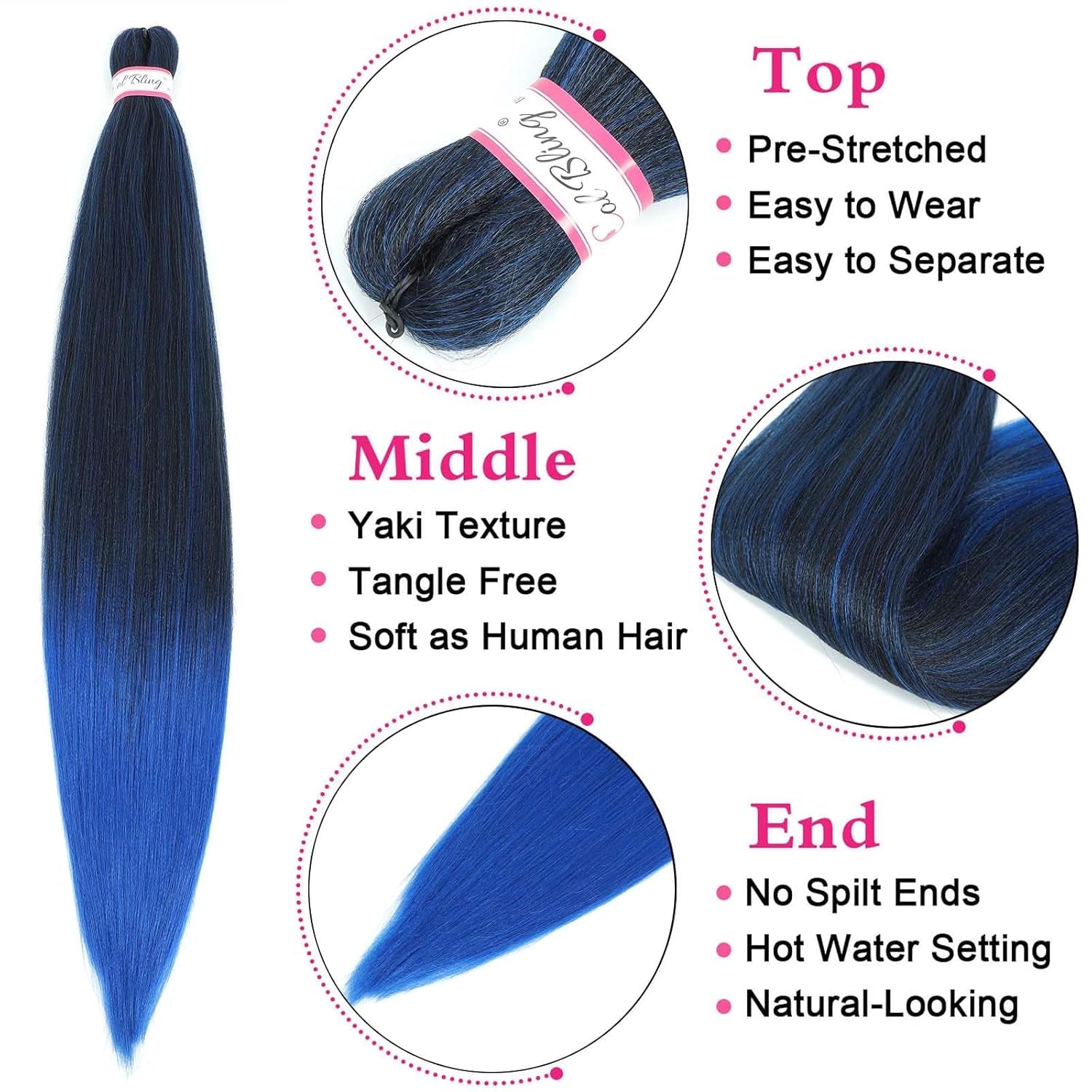 Braiding Hair Pre Stretched 28 Inch 3 Packs Braiding Hair Yaki Texture Prestretched Crochet Hair Braids 1B/Blue