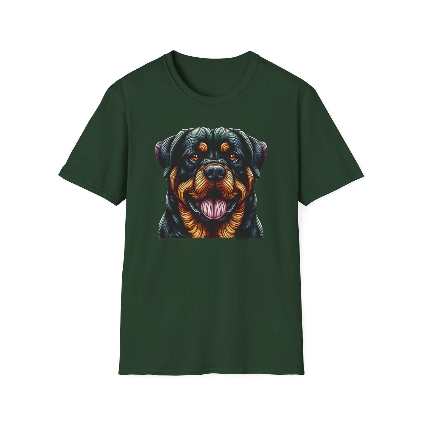 Rottweiler Animal Stained Glass Design Unisex Softstyle T-Shirt