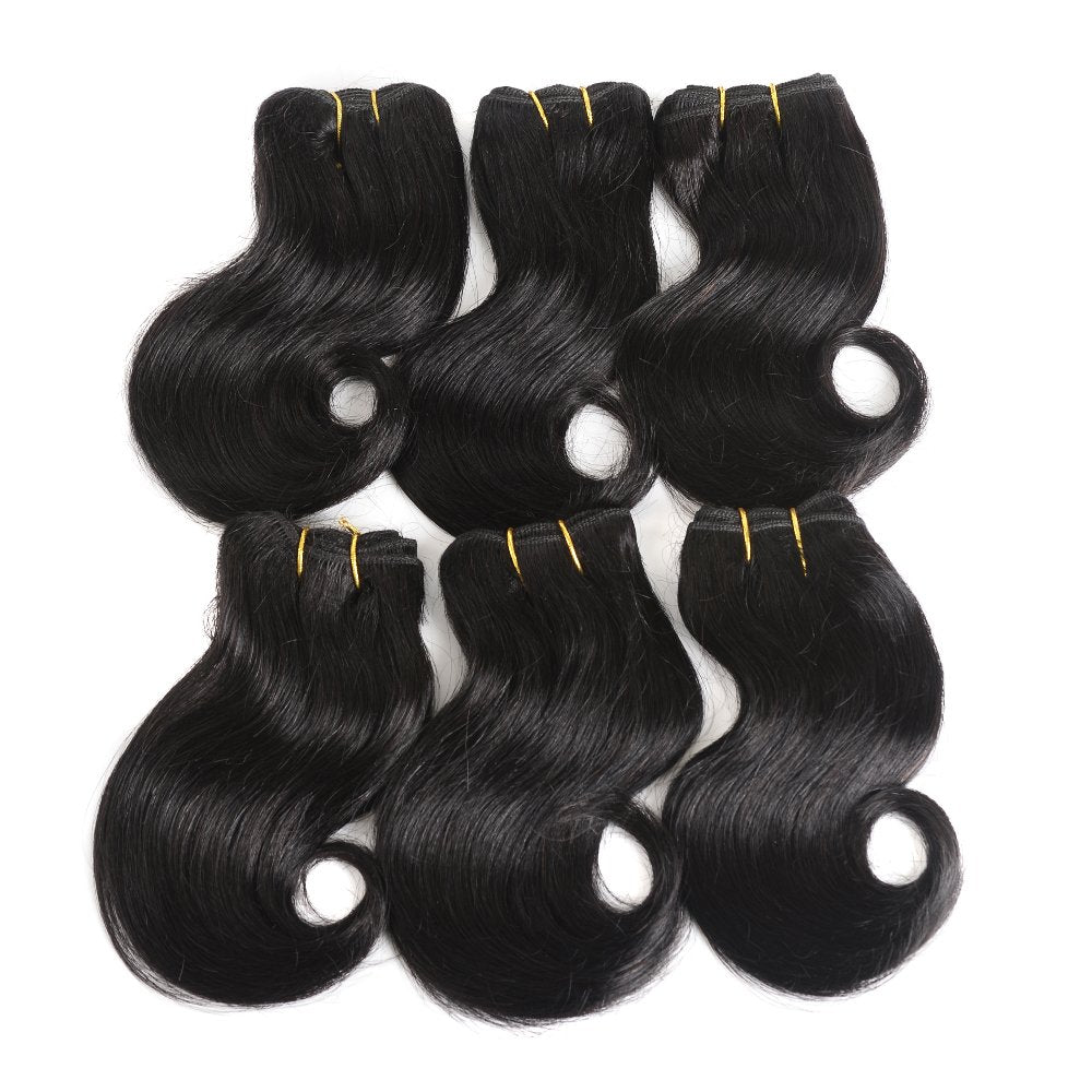 Hair Beauty Short Brazilian Virgin Hair Body Wave 6Pcs Bundles with Closure 8Inch Bob Weave Human Hair with Closure Short Hair Extensions Natural Black (8 Inch (Pack of 6), 1B)