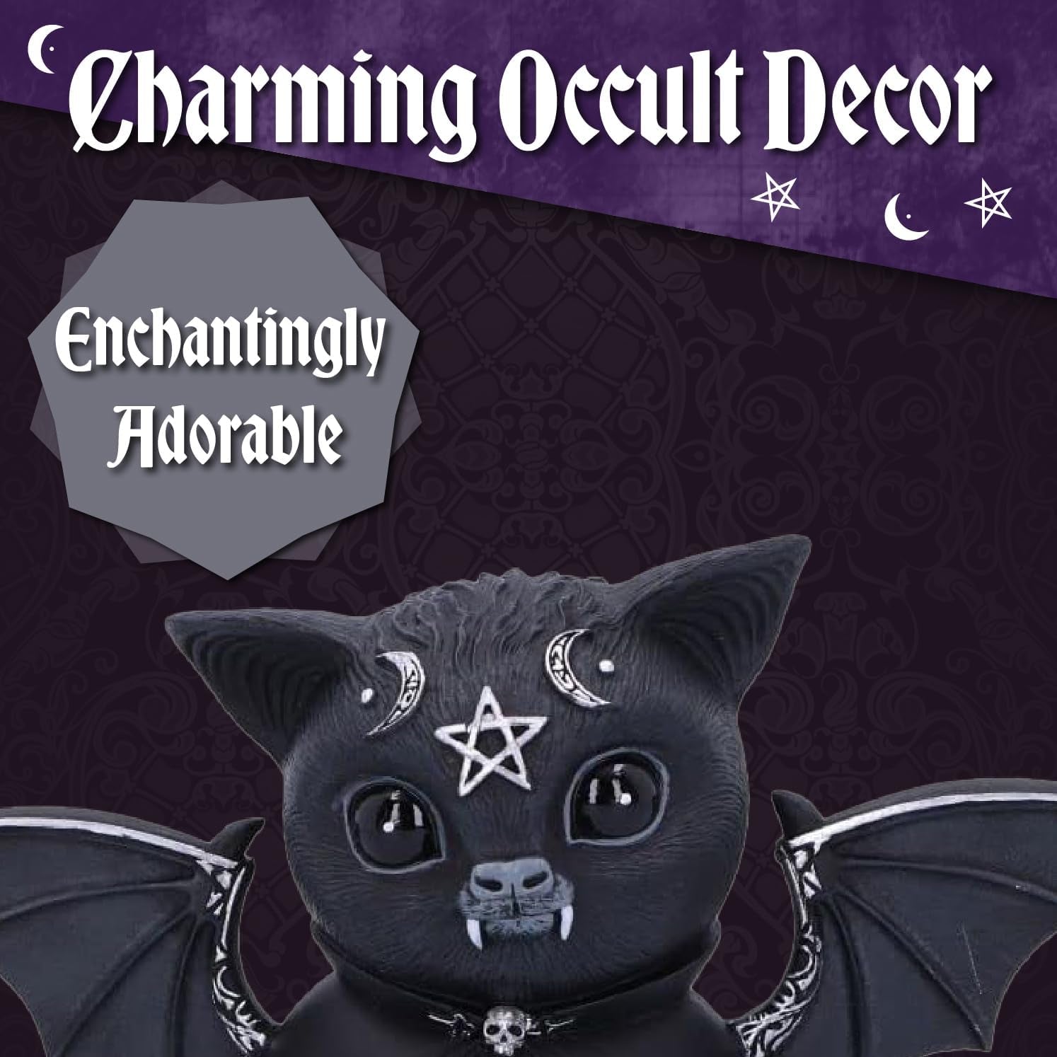 Figurine Decor, Detailed Hand-Painted Polyresin, Black - Beelzebat Gothic Satanic Bat