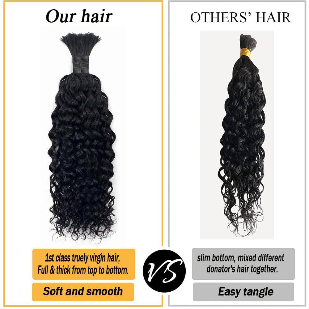 Human Braiding Hair for Boho Braids Human Hair Water Wave Bundles Bulk Human Hair for Braiding Curly Human Hair for Boho Knotless Braids Human Hair for Braiding 2 Bundles per Pack 100G (18Inch)