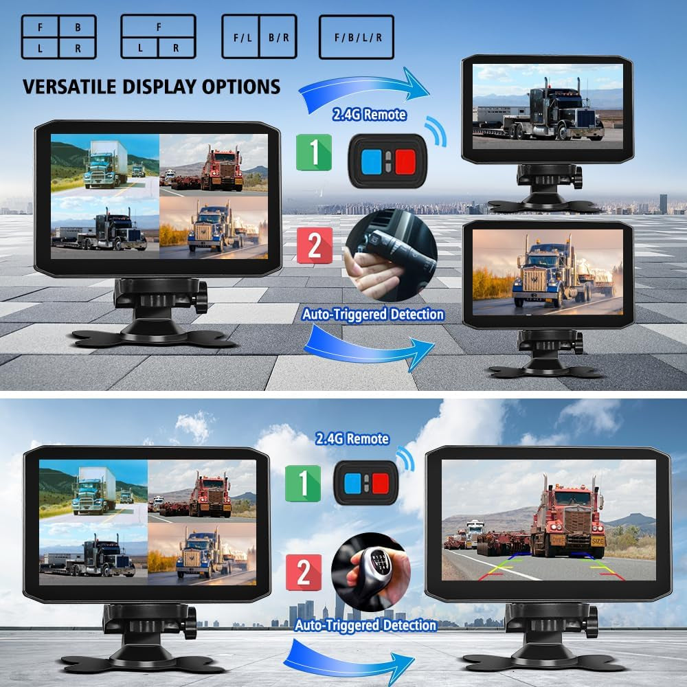 H7 4CH Truck Dash Camera 360 DVR Dash Cam Security Camera System Vehicle Backup Cameras 1080P Front Rear Side View 7.0'' Monitor W/Gps IR Night Vision for RV Semi Truck Trailer Tractor TRUCK DRIVER