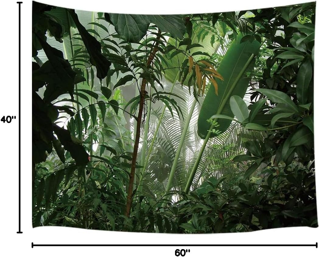 Green Plant Small Tapestry, Aesthetic Banana Palm Tree Leaves Tapestry Wall Hanging for Bedroom, Tropical Forest College Dorm Tapestry Home Decor (60" W X 40" H)