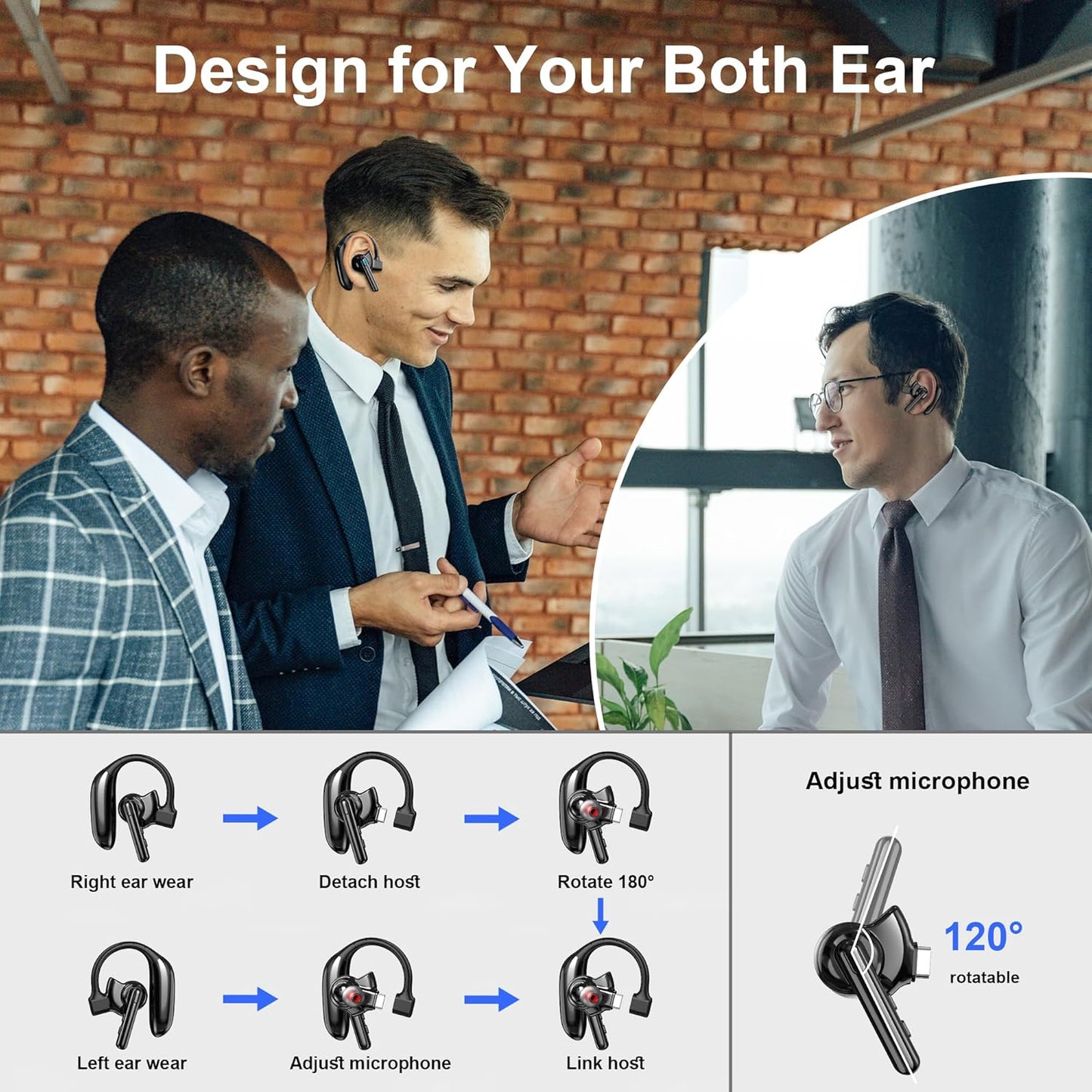 Bluetooth Headset Dual-Mic V5.4 Wireless Bluetooth Earpiece Noise Canceling Hands-Free Headphones 14 Hours Talking Time 140H Standby for Cell Phones Iphone Android Trucker,Office,Driving,Business TRUCK DRIVER