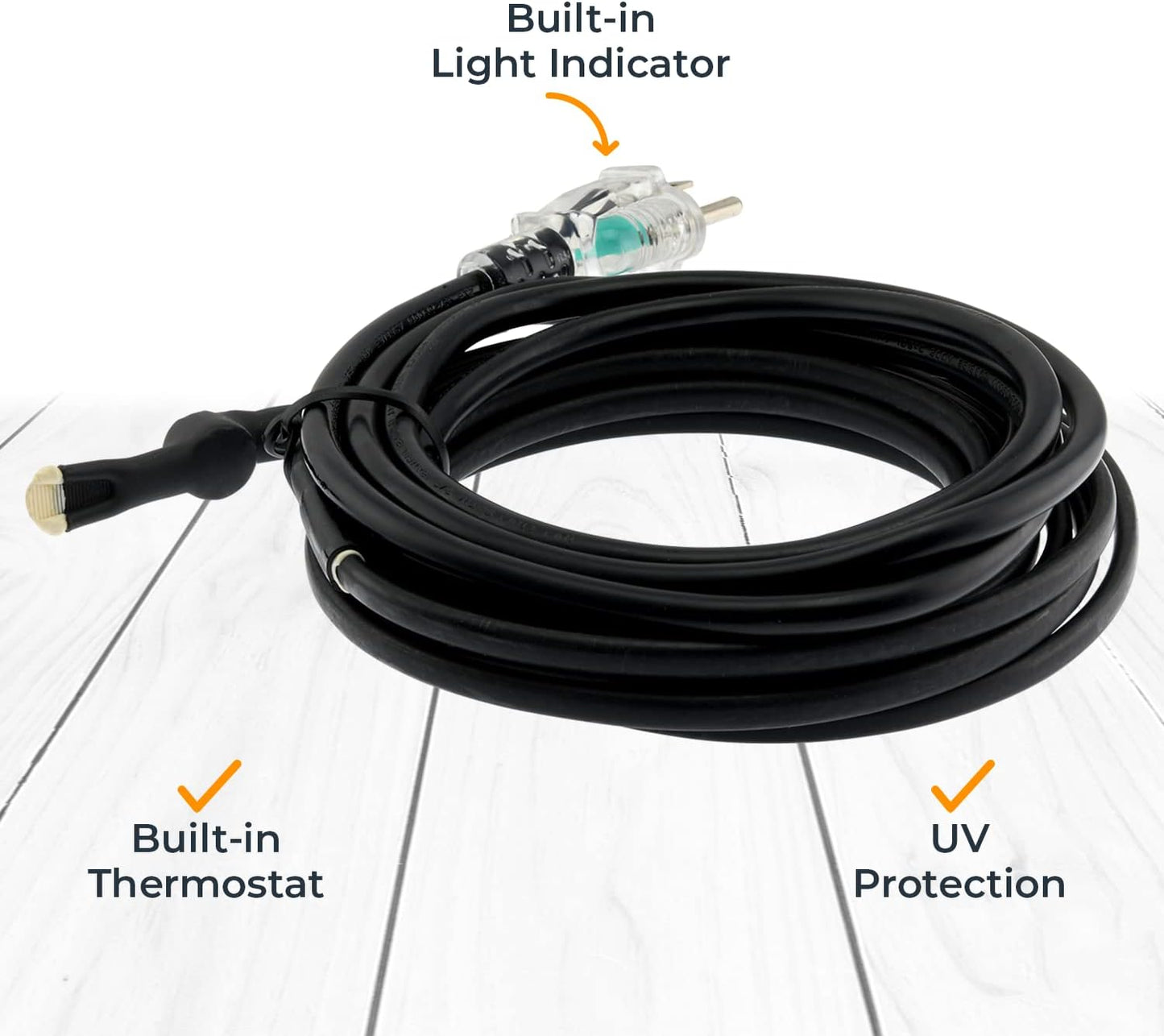 Premium Heat Cable for Pipe Freeze Protection - Heating Tape with Built-In Thermostat - Constant Watt Anti-Freeze & Uv-Proof Heated Cord - 120 VAC - Copper Nickel Wire Heater