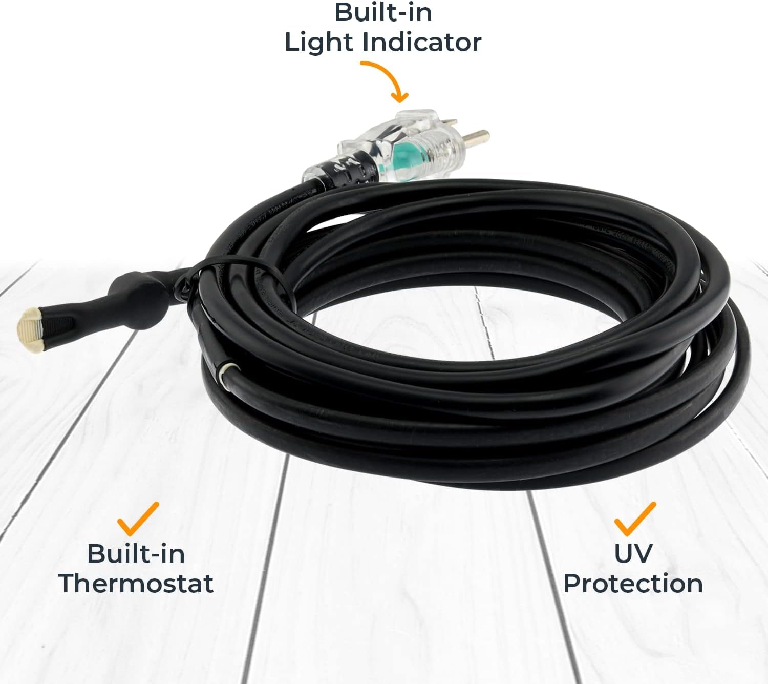 Premium Heat Cable for Pipe Freeze Protection - Heating Tape with Built-In Thermostat - Constant Watt Anti-Freeze & Uv-Proof Heated Cord - 120 VAC - Copper Nickel Wire Heater