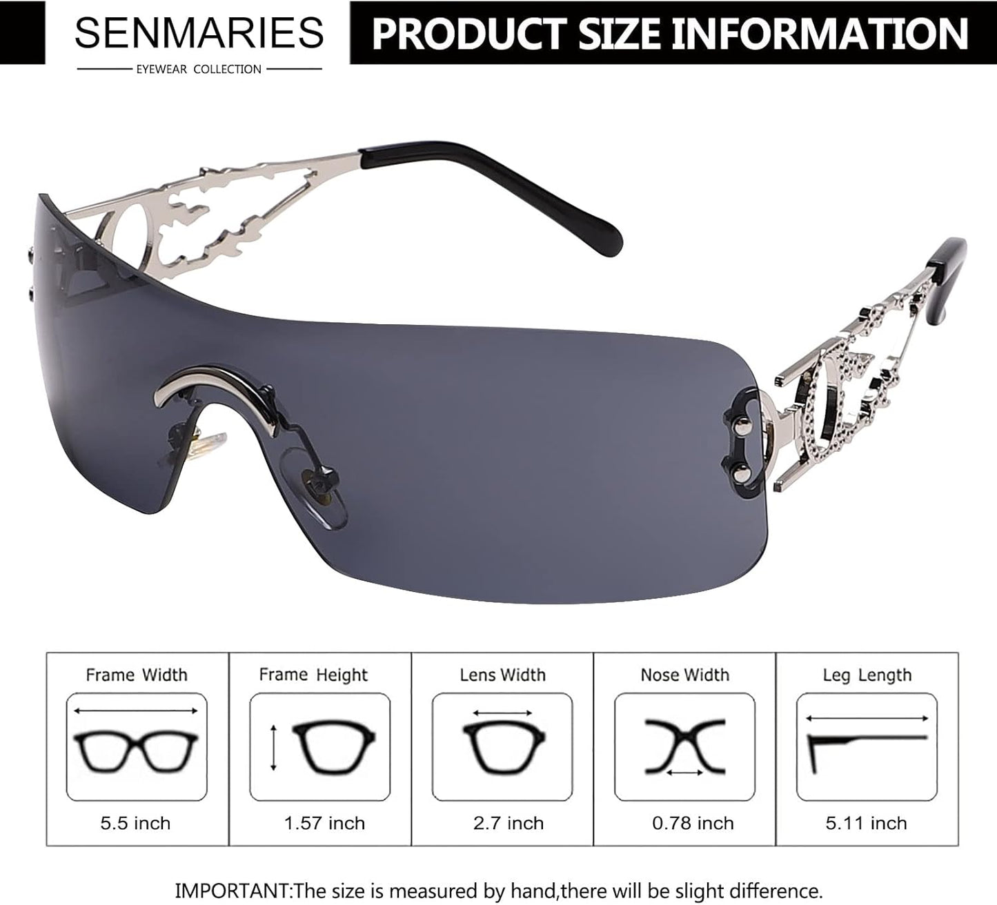 Rimless Y2K Sunglasses for Women Men Rectangle Vintage Glasses Fashion Flame Metal Sunglass Frameless Retro Eyewear