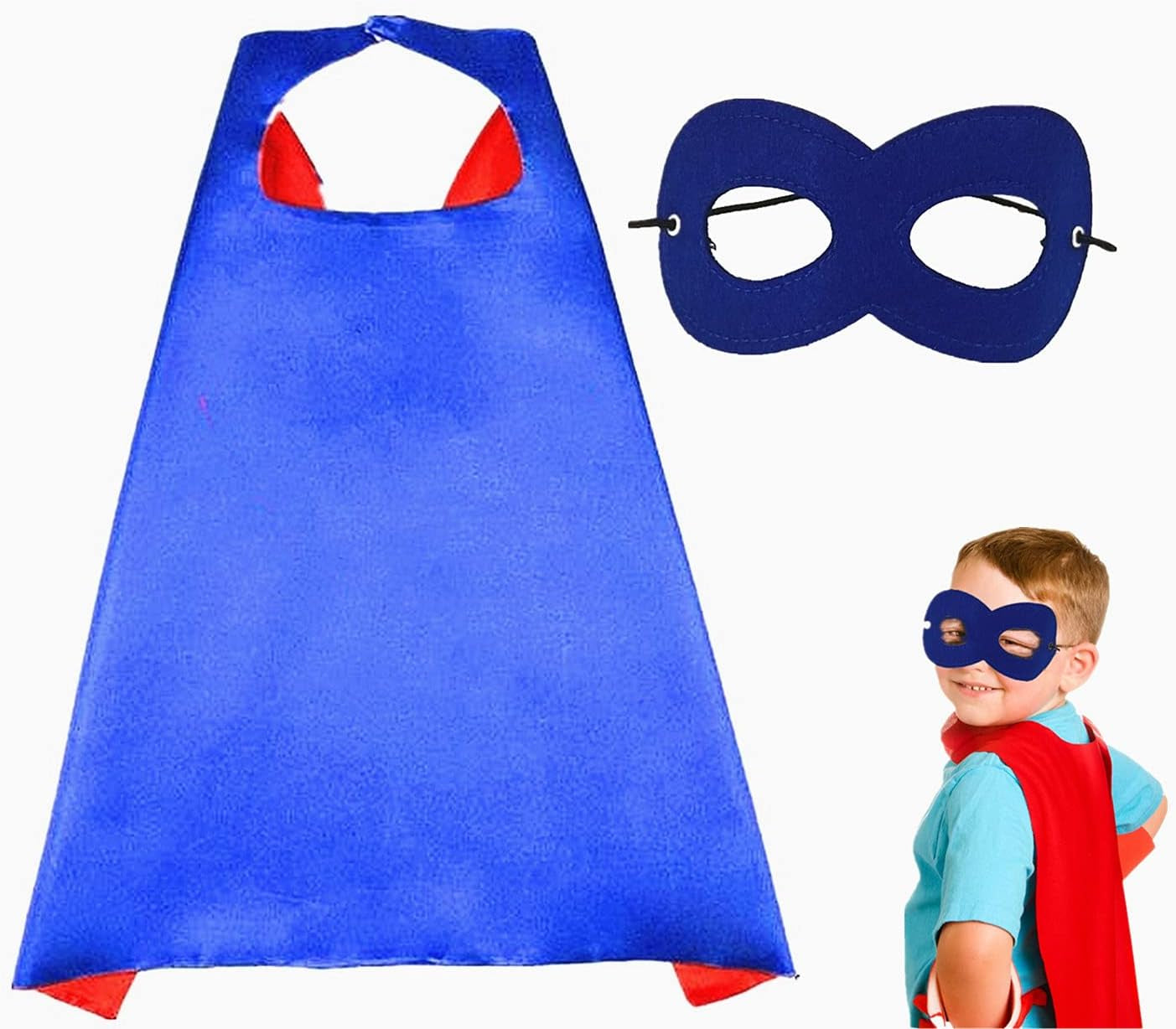 Capes and Masks for Kids Double Side Dress up Costumes Christmas Halloween Cosplay Gift for Boys Girls