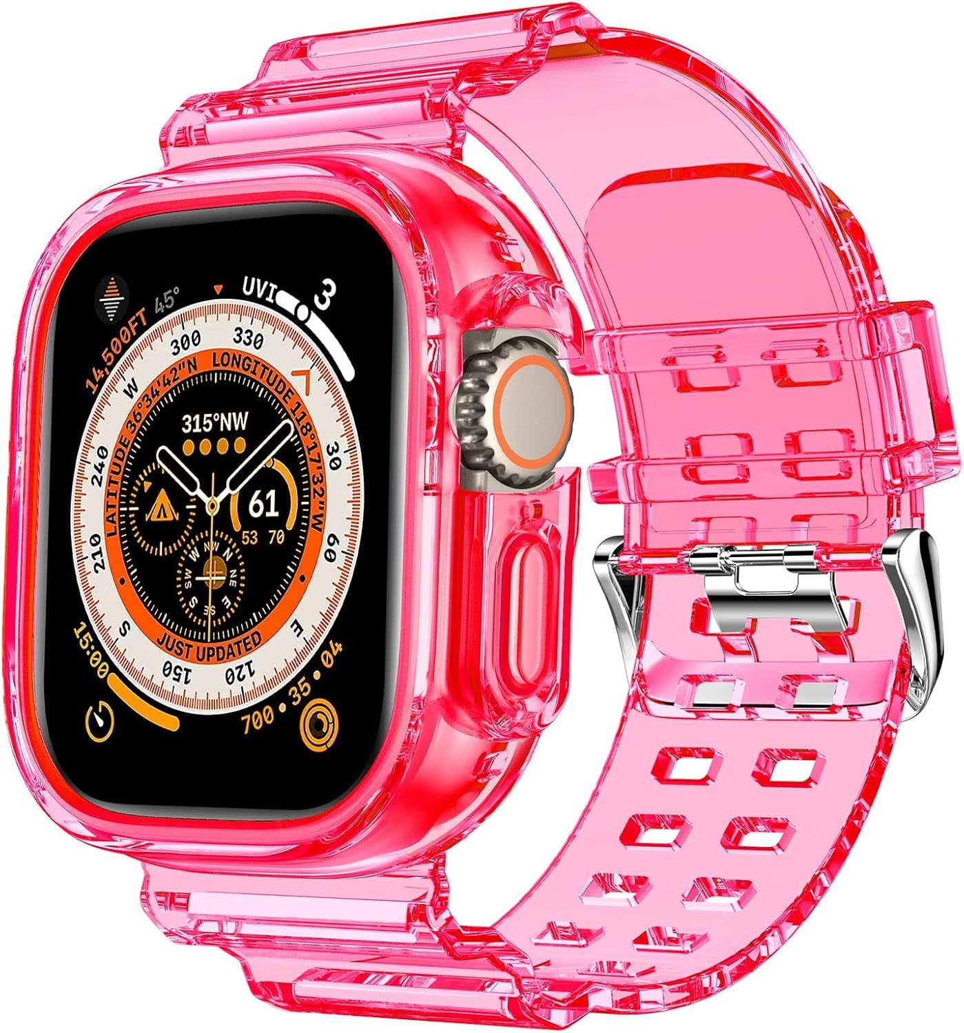 Compatible for Clear Apple Watch Band with Bumper Case, Women Men Glitter Bling TPU Sport Strap for Iwatch SE Ultra Series 10 9 8 7 6 5 4 3 2 1