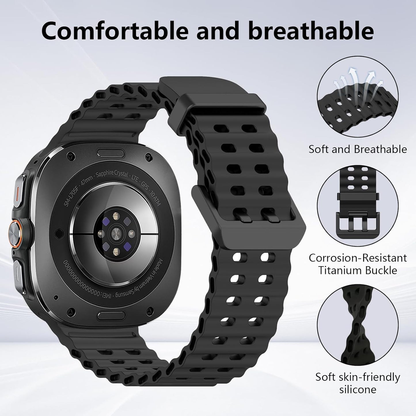 Sport Silicone Bands Compatible for Samsung Galaxy Watch Ultra 47Mm (2024), Breathable Wristband Waterproof Replacement Soft Silicone Strap for Women Men