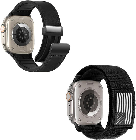Magnetic Leather Bands Compatible and Rugged Nylon Band with Apple Watch Combination Set