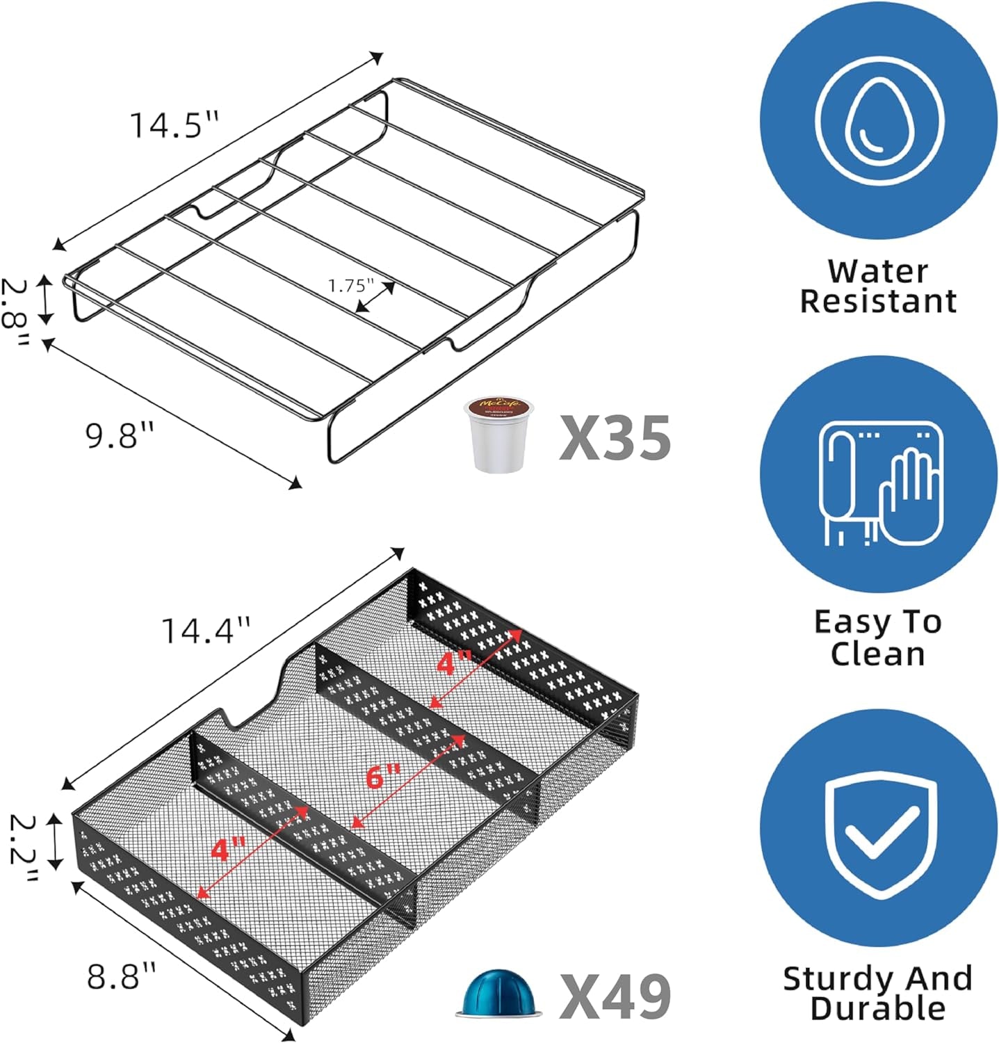 Coffee Pod Holder for K Cups, with 2 Tier Slidng Storage Drawer and Coffee Accessories Holder, 63 Large or 80 Small Capsule Organizer, Black