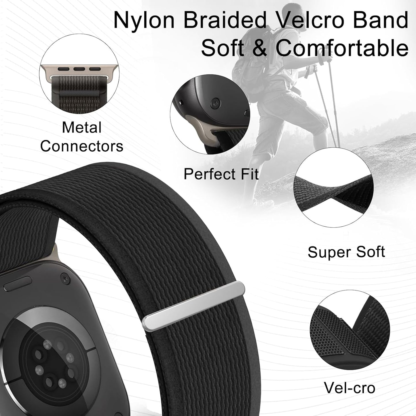 Trail Loop Nylon Band - Compatible with Apple Watch Ultra 2 Band/Ultra Band 49Mm 45Mm 44Mm Men Women, Braided Elastic Weave Sport Strap for Iwatch Ultra 2, Iwatch Ultra Series 10 46Mm SE/9/8/7/6/5/4