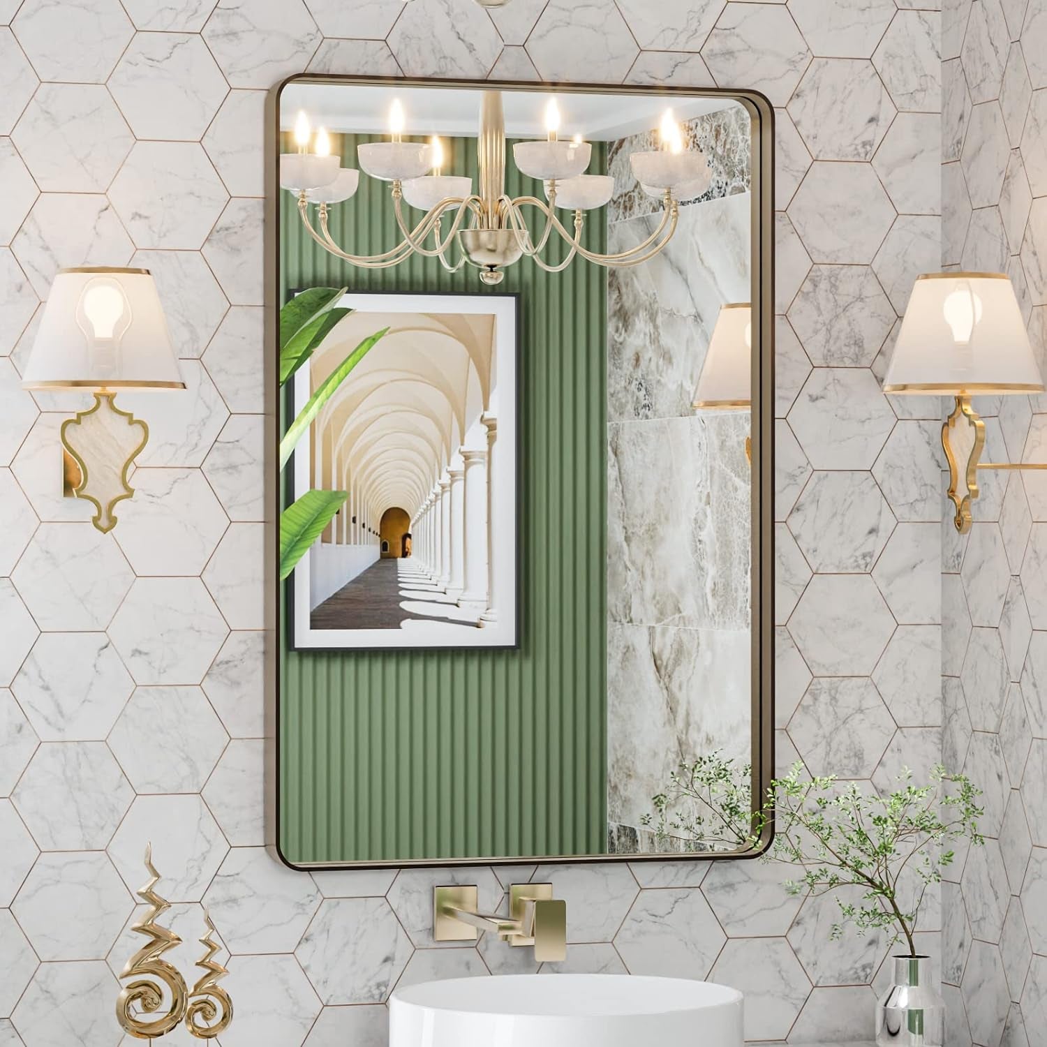 50X30 Inch Black Metal Framed Bathroom Mirror for Wall, Matte Black Bathroom Vanity Mirror Farmhouse, Large Rounded Rectangle Mirror, Anti-Rust, Tempered Glass, Hangs Horizontally or Vertically