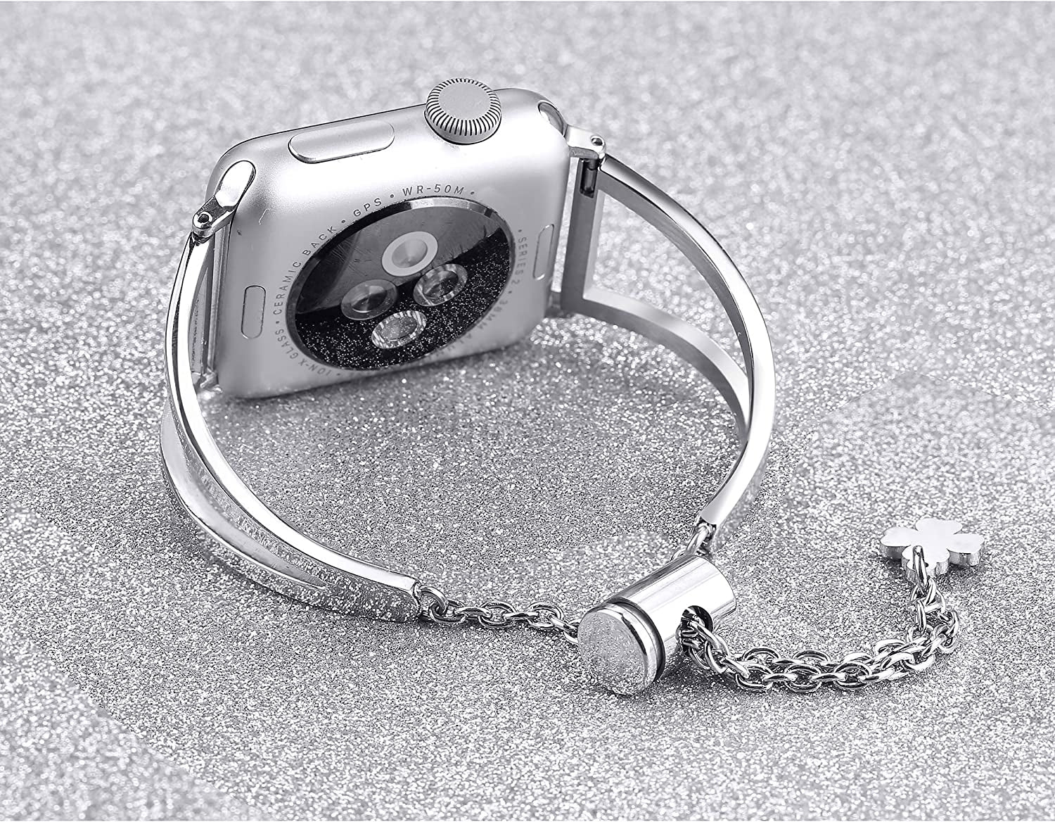 Stainless Steel Bands Compatible with Apple Watch Bands 38Mm 40Mm 41Mm 42Mm 44Mm 45Mm Iwatch Series 9/8/7/6/5/4/3/2/1/SE, Dressy Metal Bangle Bracelet Women