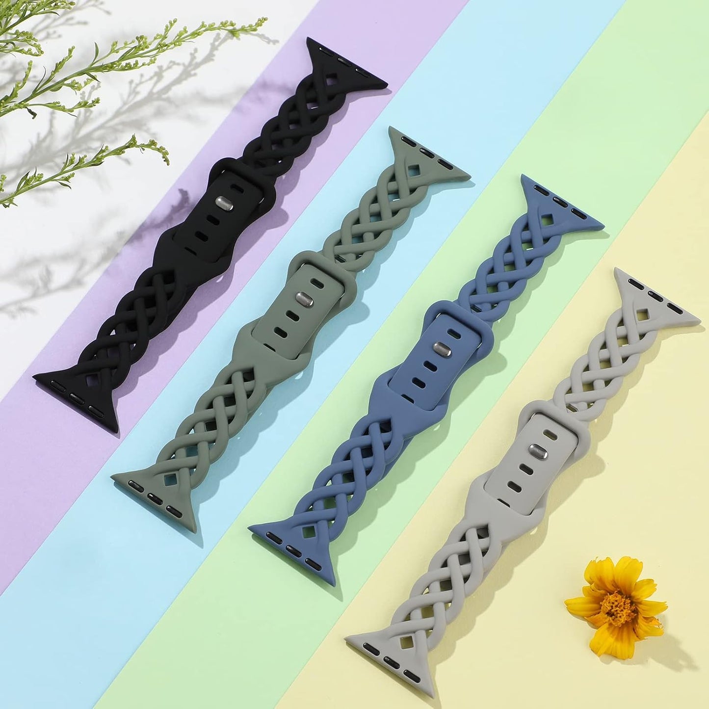 Slim Silicone Bands Compatible with Apple Watch Band 40Mm 38Mm 41Mm 44Mm 45Mm 42Mm Women Floral Breathable Braided Lace Thin Sport Strap Replacement Wristbands for Iwatch SE Series 9 8 7 6 5 4 3 2 1