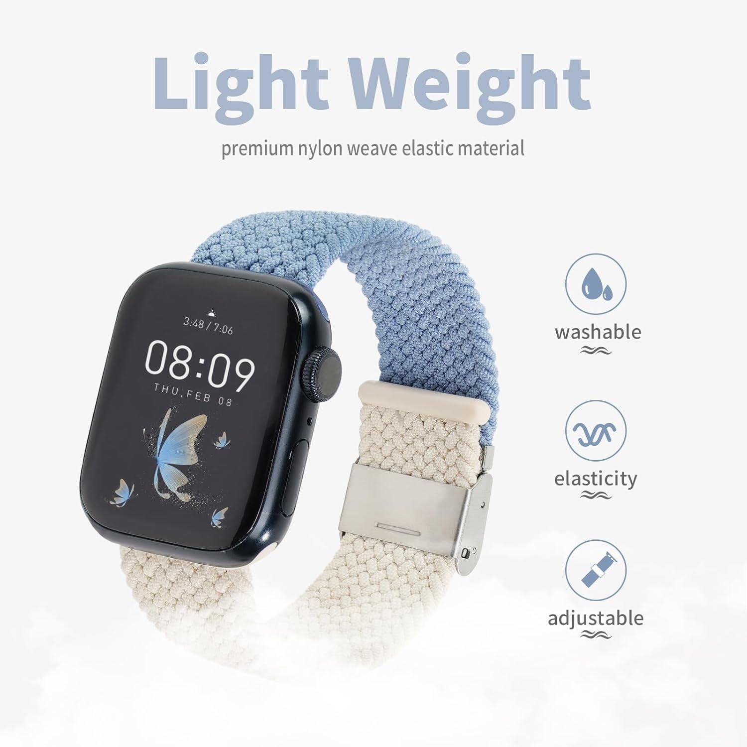 Compatible with Apple Watch Band Series 9 8 7 6 5 4 3 2 1/Se/Ultra, 38 Mm 40 Mm 41 Mm, Women and Men, Braided Nylon Stretchy Elastic Band