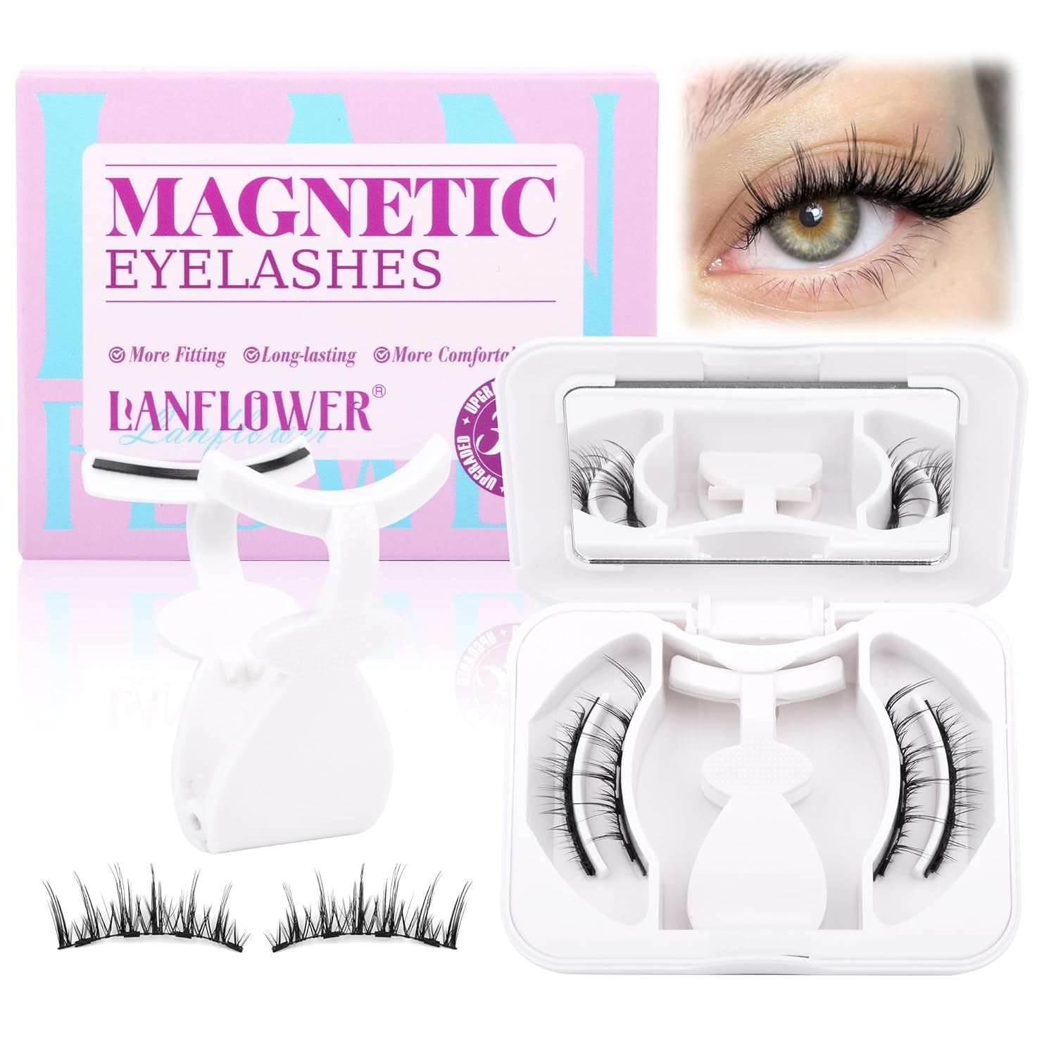Magnetic Eyelashes without Eyeliner Reusable Magnetic Eyeashes with Applicator No Glue Needed Magnetic Lashes Kit Cat Eye Magnetic Eyelashes Natural Look by