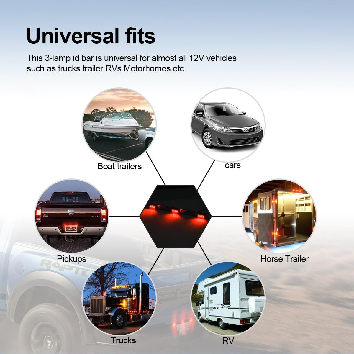 Red Clearance ID BAR Marker Light 3 Light 9 LED Trailer Sealed Stainless Steel, [DOT Approved] Sealed 3-Light Truck and Trailer Identification LED Light Bar Red Led Strip W/Black Base