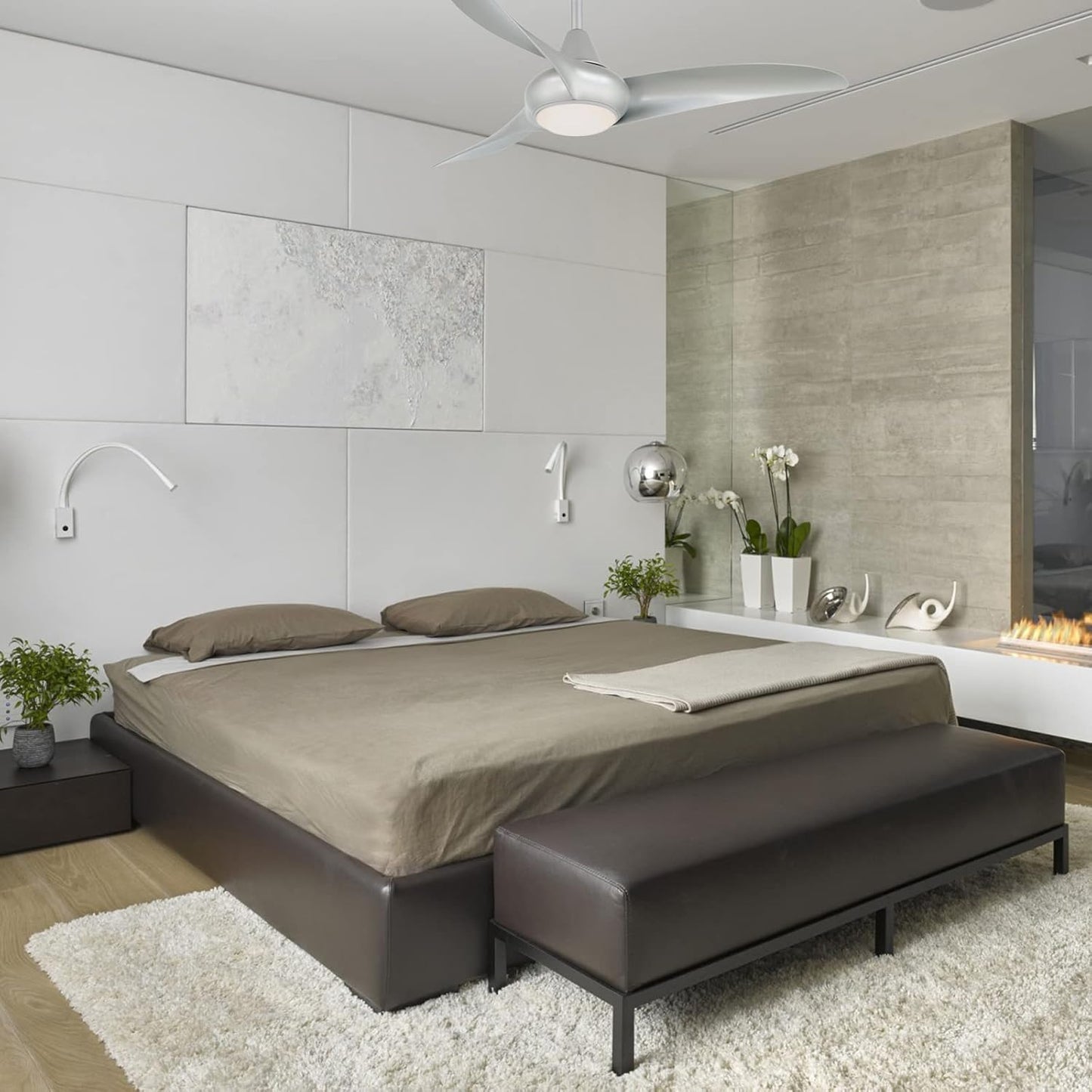 F845-SL Light Wave 44" Ceiling Fan with LED Light and Remote Control in Silver Finish