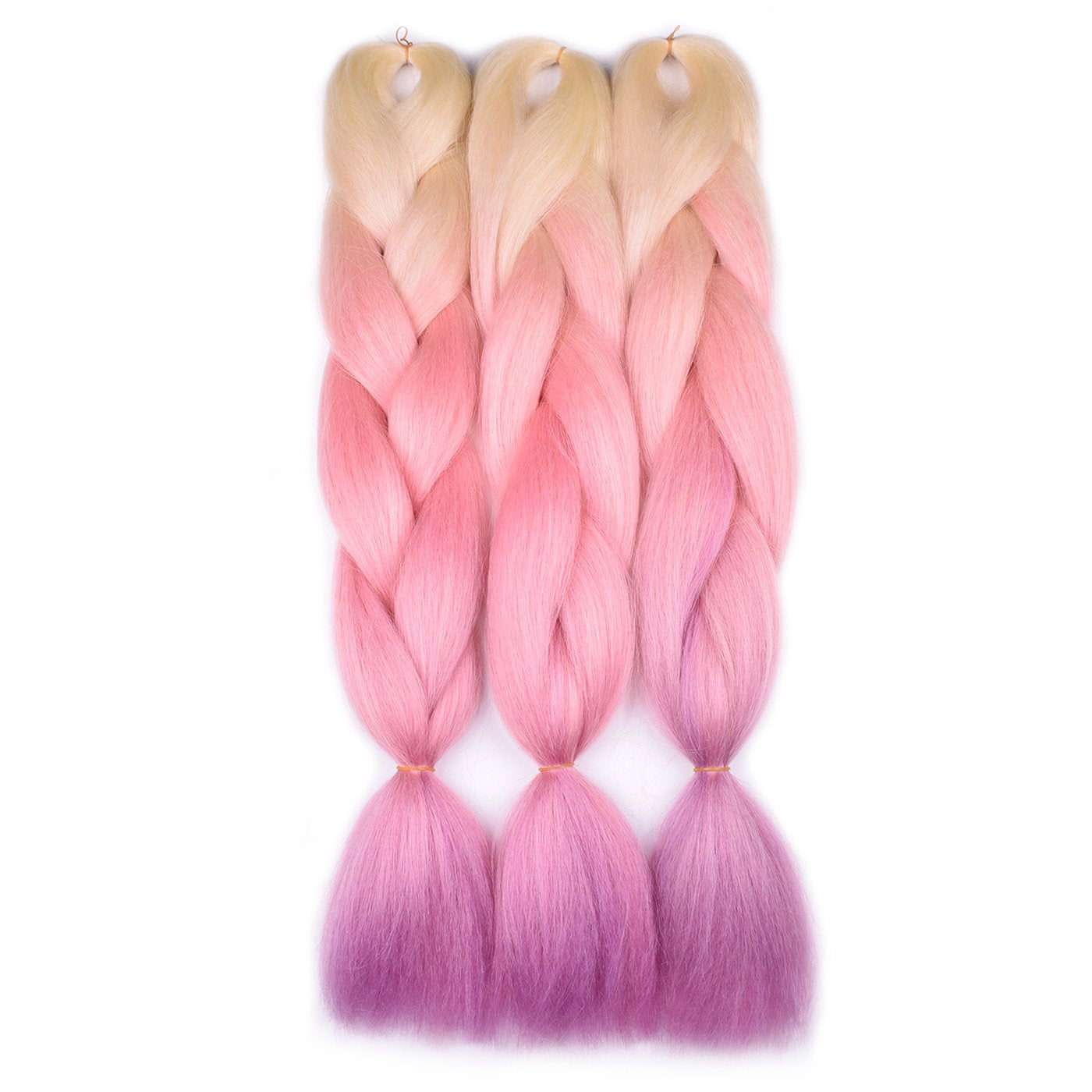 Blonde Braiding Hair Ombre Blonde Pink Purple Braiding Hair 3Pcs Ombre Synthetic Jumbo Braid Hair Extension for Braiding Twist Braids Kanekalon Hair 24 Inch Soft 100G/PC