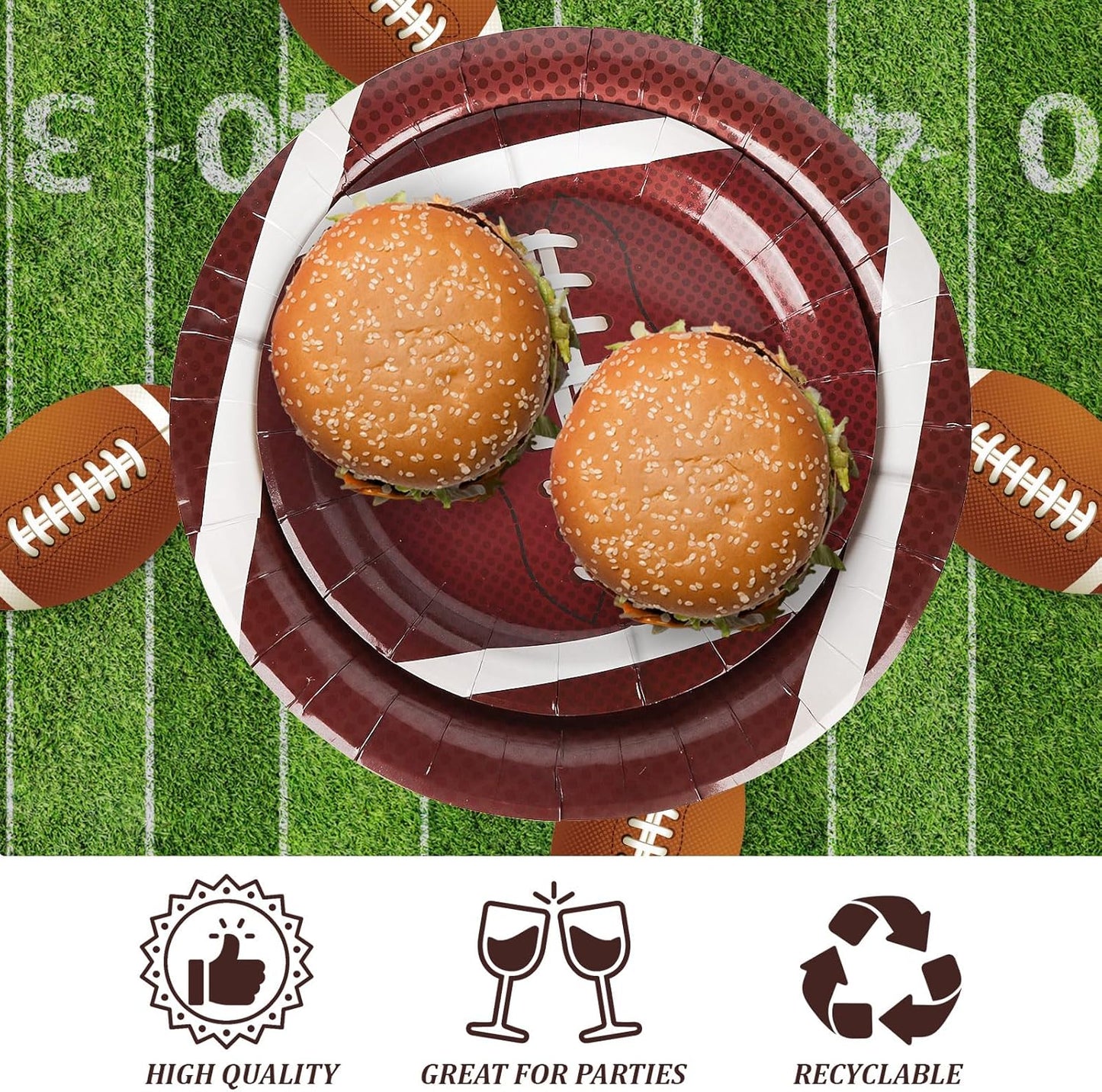 Football Party Supplies Decorations Set for 24 People, Includes Dinner Plates, Dessert Plates, Napkins, Forks, Perfect for Super Bowl Game Day Birthday Party(96 PCS)