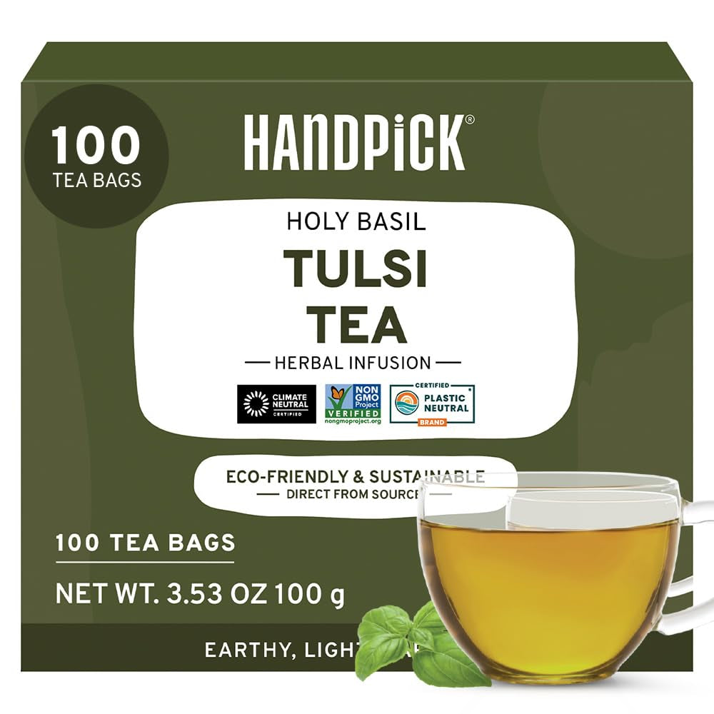 Holy Basil Tea Bags (100 Count) - Caffeine Free, Non-Gmo Tulsi Leaves - round Herbal Tea Bags TLBH