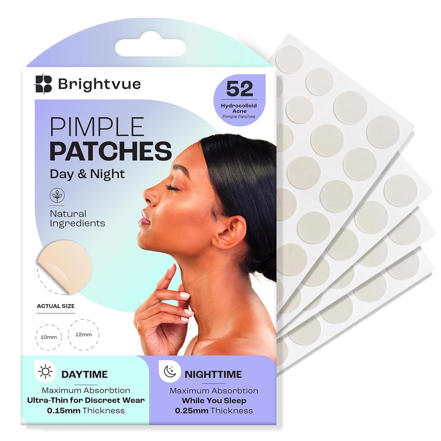 Hydrocolloid Pimple Patches with Salicylic Acid, Tea Tree Oil & Calendula Oil – AM/PM Dual Thickness for Day & Night Use – Acne Spot Treatment in 2 Sizes – Maximum Absorption for Clear Skin - 52 Count