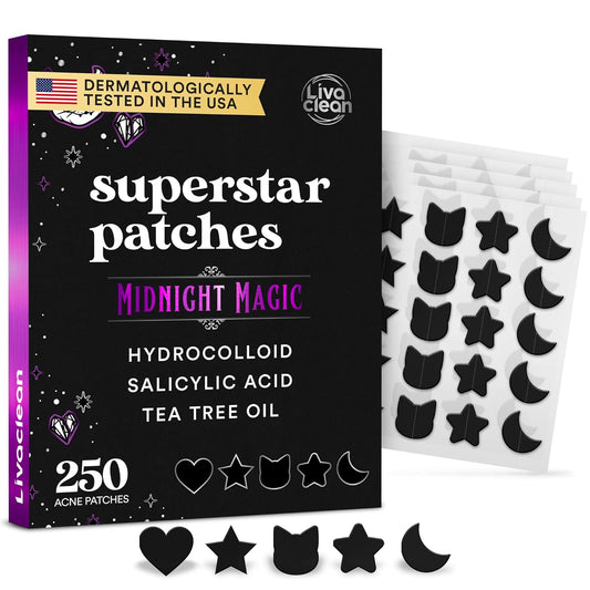 250CT Black Star Pimple Patches Midnight Magic W/Salicylic Acid & Tea Tree Oil - Pimple Patches for Face, Hydrocolloid Acne Patch, Cute Face Stickers, Zit Patch