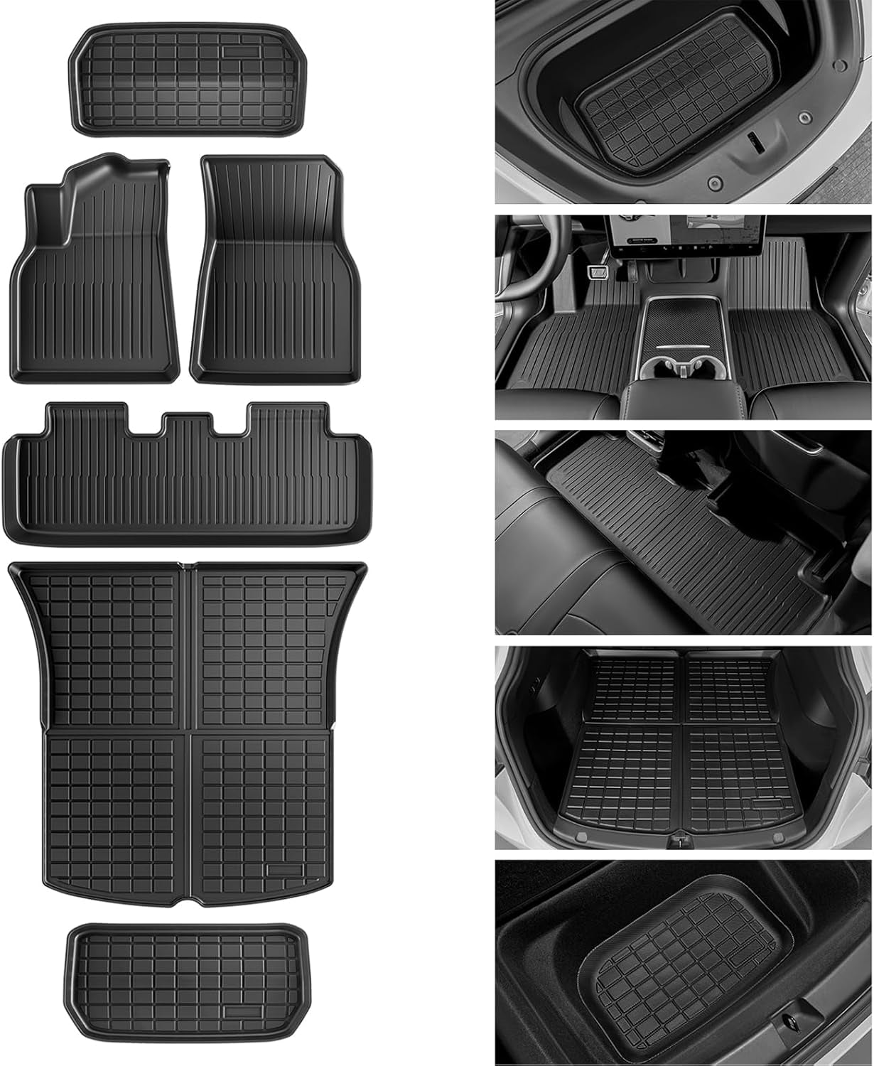 Floor Mats for Tesla Model Y 2021-2024 2025-All Weather TPE Eco Floor Mat-Waterproof Non-Slip Cargo Liner Trunk Accessories(Not FIT 7-Seat)