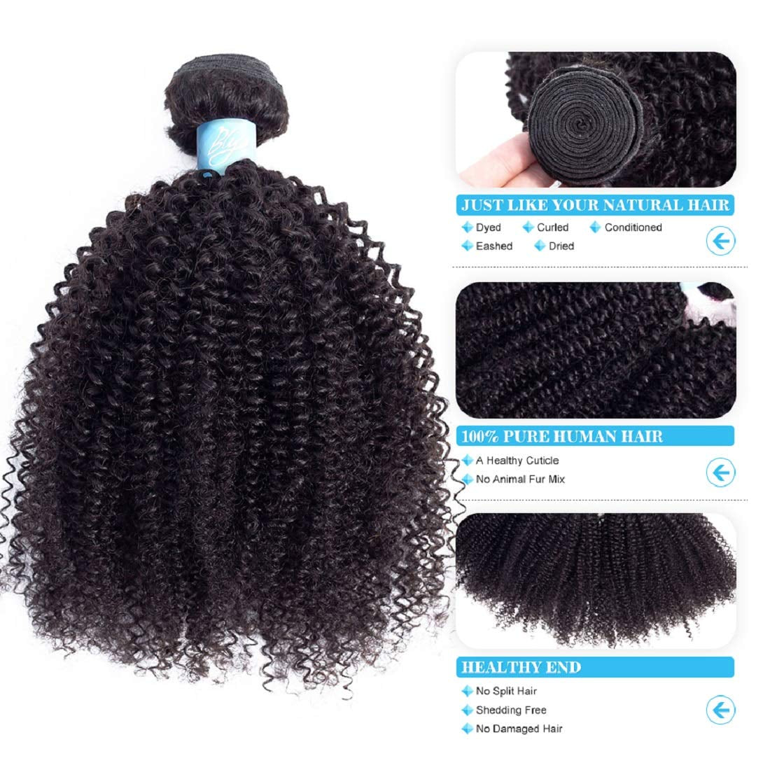 7A Mongolian Afro Kinky Curly Boho Human Braiding Hair 3 Bundles 18 20 22 Inch Unprocessed Hair Weave Weft Big Hair for African American Women Natural Color