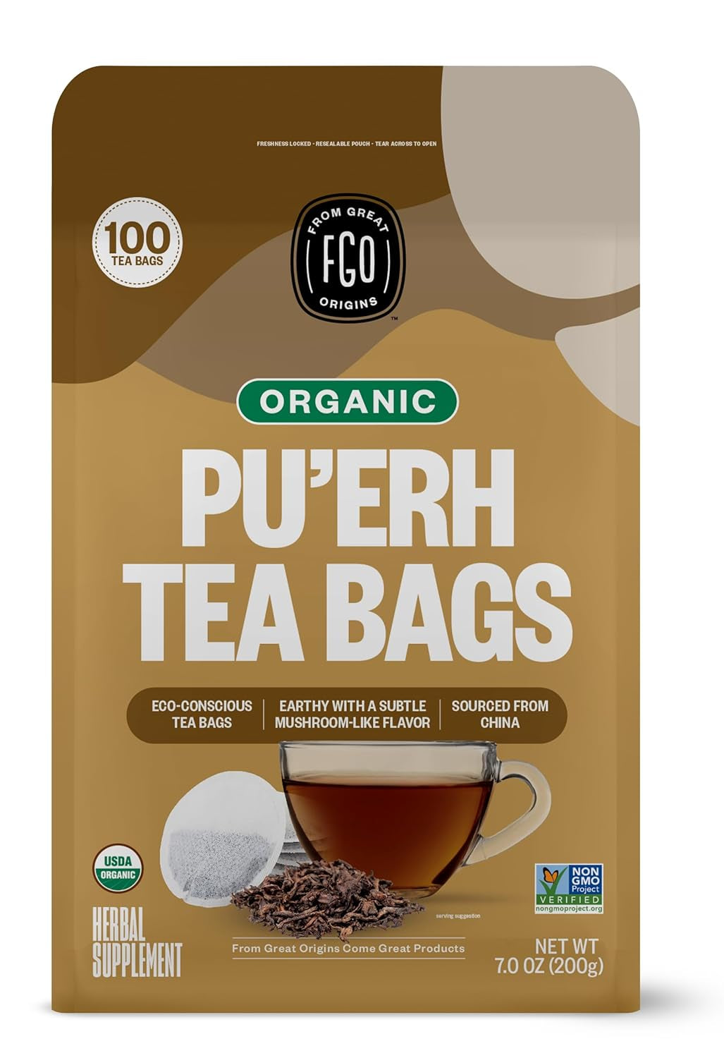 Organic Tulsi Holy Basil Tea, 100 Count, Eco-Conscious Herbal Tea Bags, Resealable Bag, Caffeine Free, Packaging May Vary (Pack of 1) TLBH