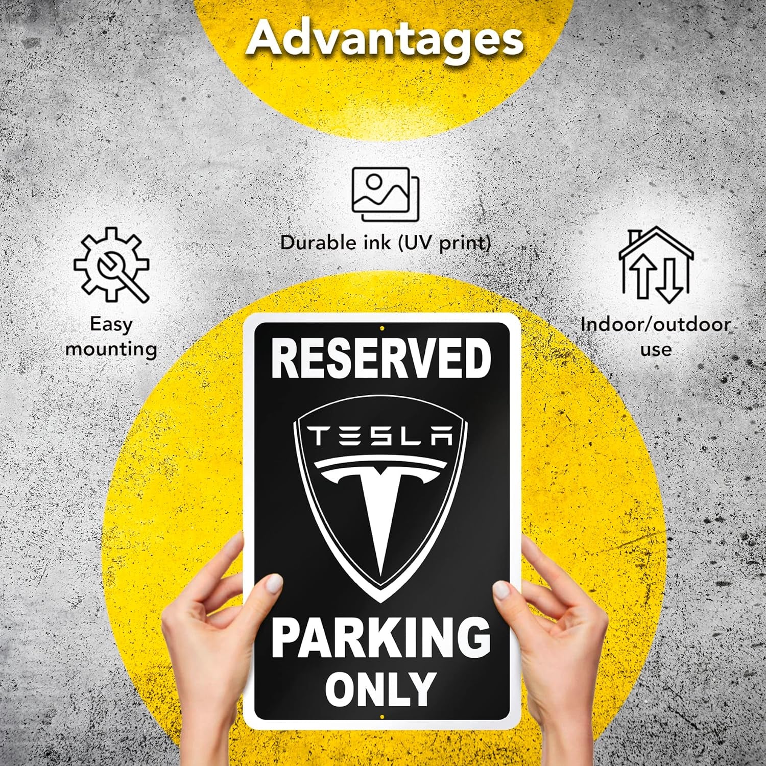 Tesla Parking Only Sign - 8X12 Aluminum Tesla Poster - Gifts for Tesla Owners - Tesla Garage Sign - Tesla Gifts for Men - Tesla Sign Parking