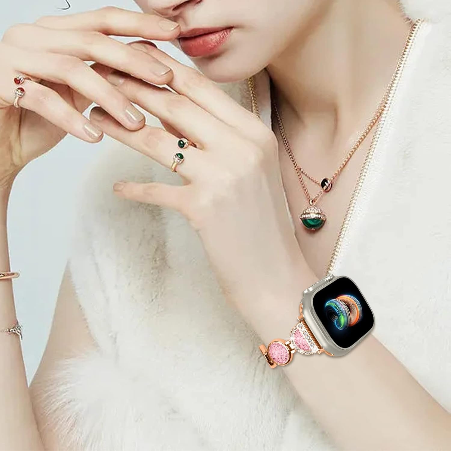 Bling Bands Compatible with Apple Watch 46Mm 49Mm 45Mm 44Mm 42Mm 41Mm 40Mm 38Mm Ultra Ultra2 Series 10 9 8 7 6 5 4 3 2 1 SE for Women, Glitter Metal Bracelet Straps Luxurious Rhinestone Replacement Wristband for Iwatch All Series