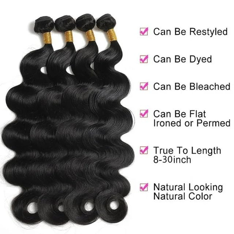 12A Human Hair Bundles Body Wave Bundles Human Hair 20 22 24 26 Inch 4 Bundles 100% Unprocessed Brazilian Virgin Hair Deals Quick Weave Bundles Human Hair Extension Natural Color