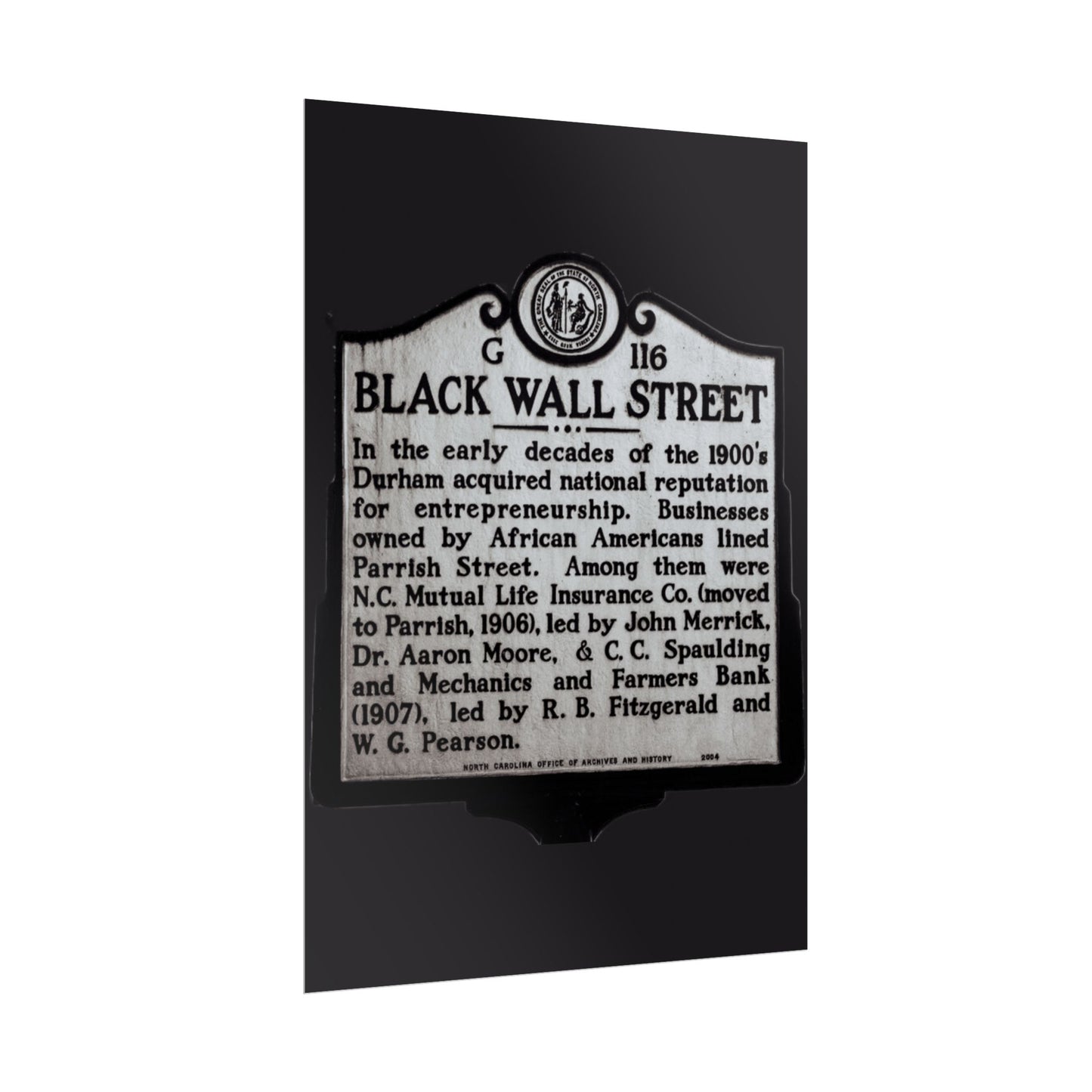BLACK WALL STREET DURHAM NORTH CAROLINA Rolled Posters