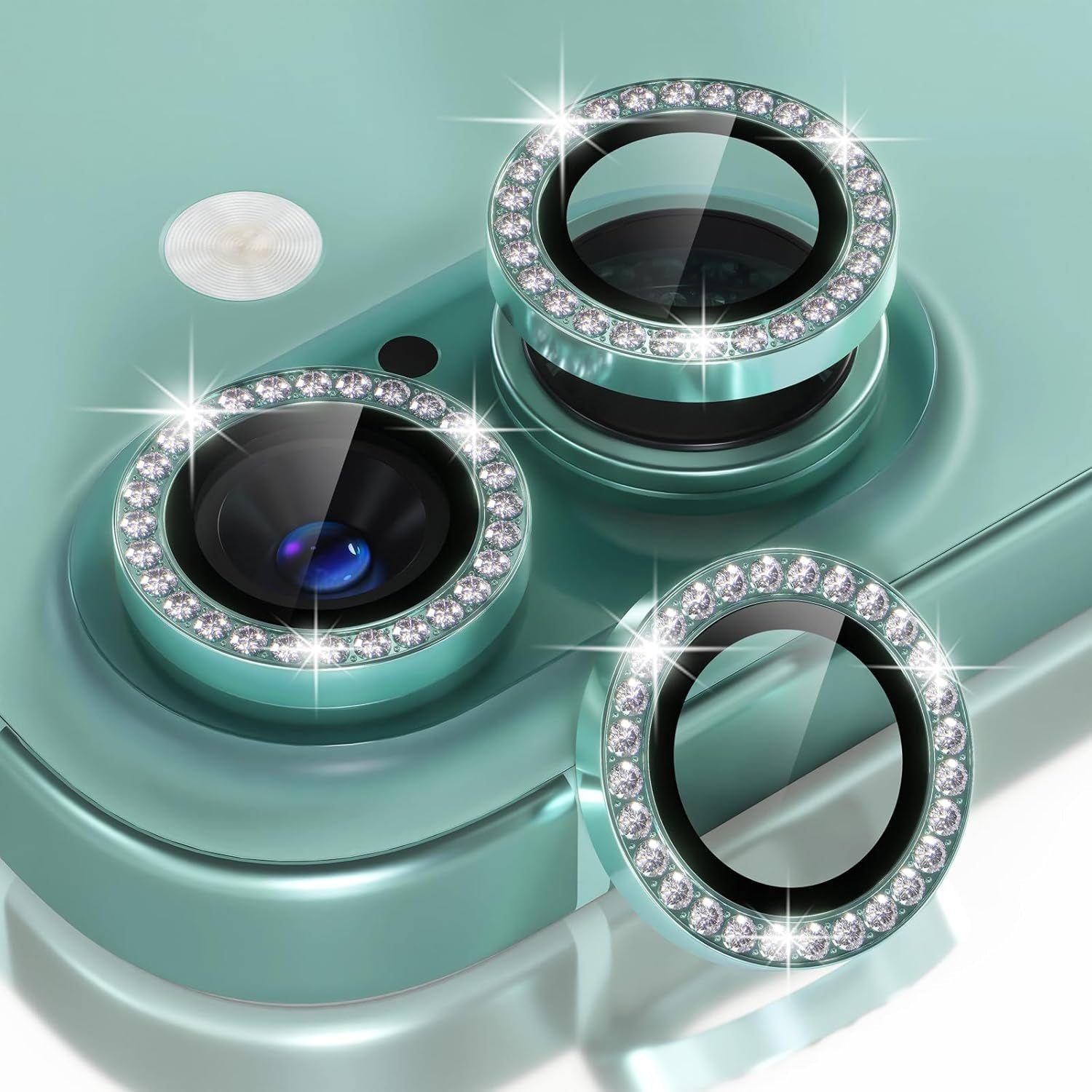 Compatible for Iphone 16 /Iphone 16 plus Camera Lens Protector Bling, 9H Tempered Glass Camera Cover Screen Protector Metal Ring Decoration Accessories(Glitter-Pink)