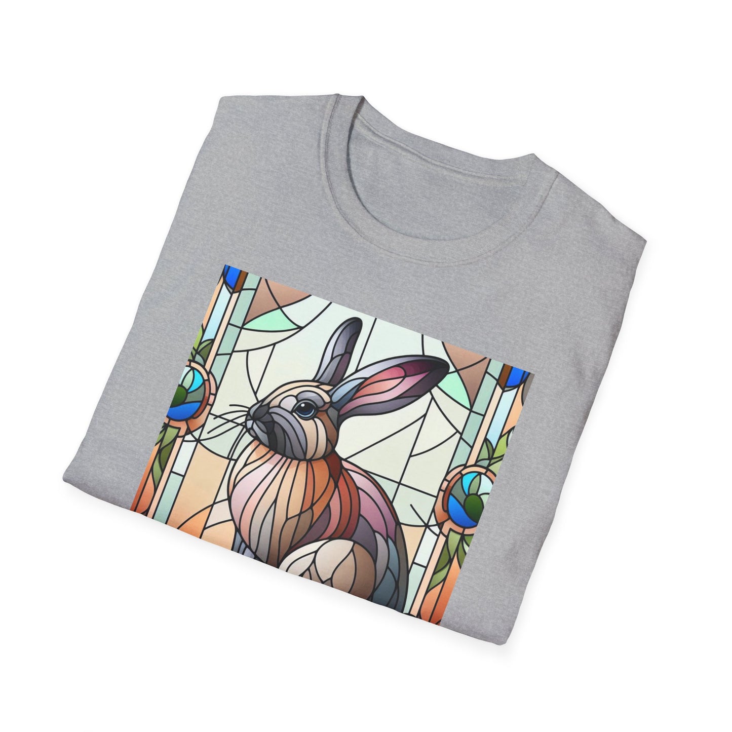 Flemish Giant Rabbit Animal Stained Glass Design Unisex Softstyle T-Shirt
