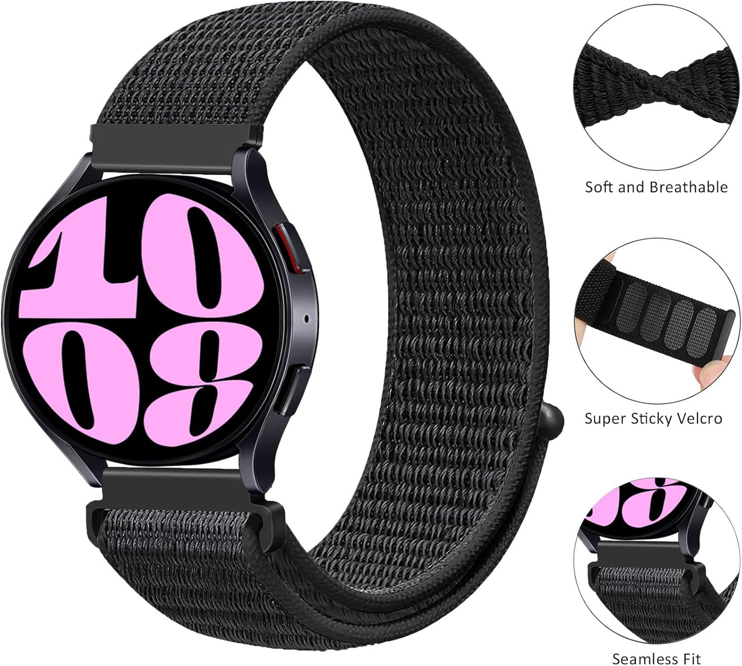 20Mm Quick Release Watch Band for Samsung Galaxy Watch 6 5 4 3 40Mm 44Mm 41Mm/Galaxy 6/4 Classic Bands 47Mm 43Mm/46Mm 42Mm/5 Pro 45Mm,Nylon Breathable Sport Strap for Garmin Vivoactive3/Forerunner 645