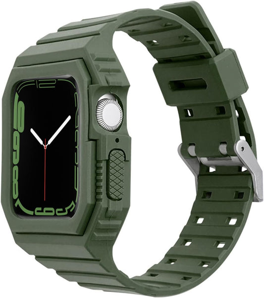 For Apple Watch Band with Case,Tpu Rugged Bumper Shockproof Impact Resistant Cover Sports Wrist Strap for Iwatch Series 9 8 7 6 5 4 SE 3 2 1