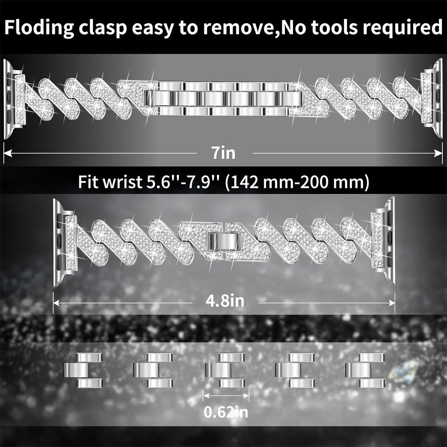 Bling Bands Compatible with Apple Watch Band 38Mm 40Mm 41Mm 42Mm 44Mm 45Mm,Women Diamond Metal Strap Bands with Glitter Case Built-In Screen Protector for Iwatch Series 9/8/7/6/5/4/3/2/1/SE