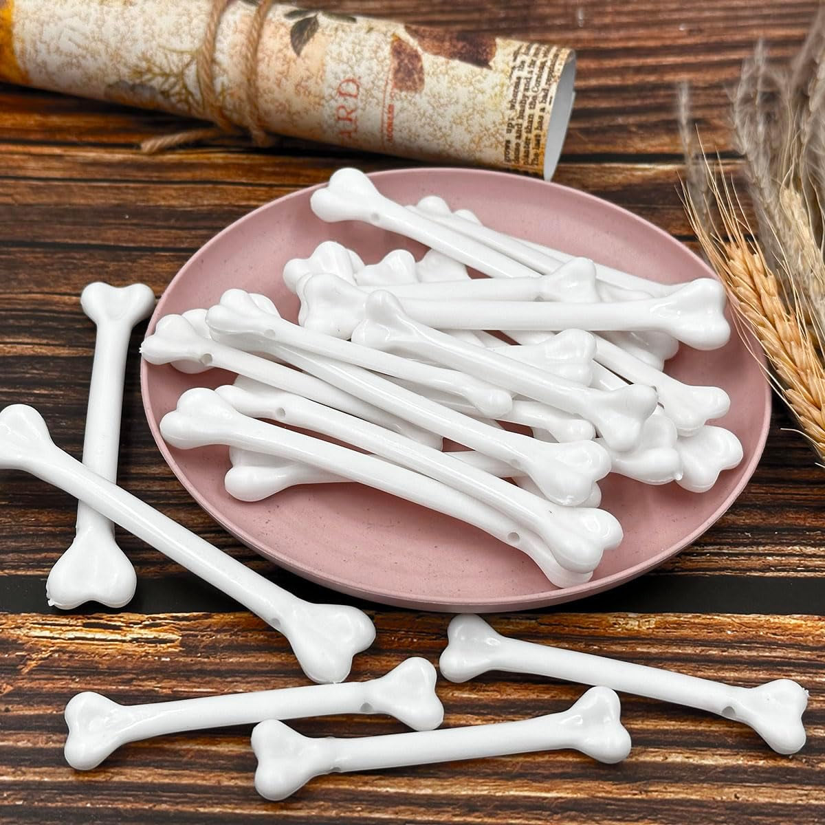 Mini Plastic Bones, 24Pcs Halloween Small Human Skeleton Bones,Artificial Skull Bones,White Fake Bones for Halloween Carnival Party Decoration Costume Prop Cosplay DIY Supplies