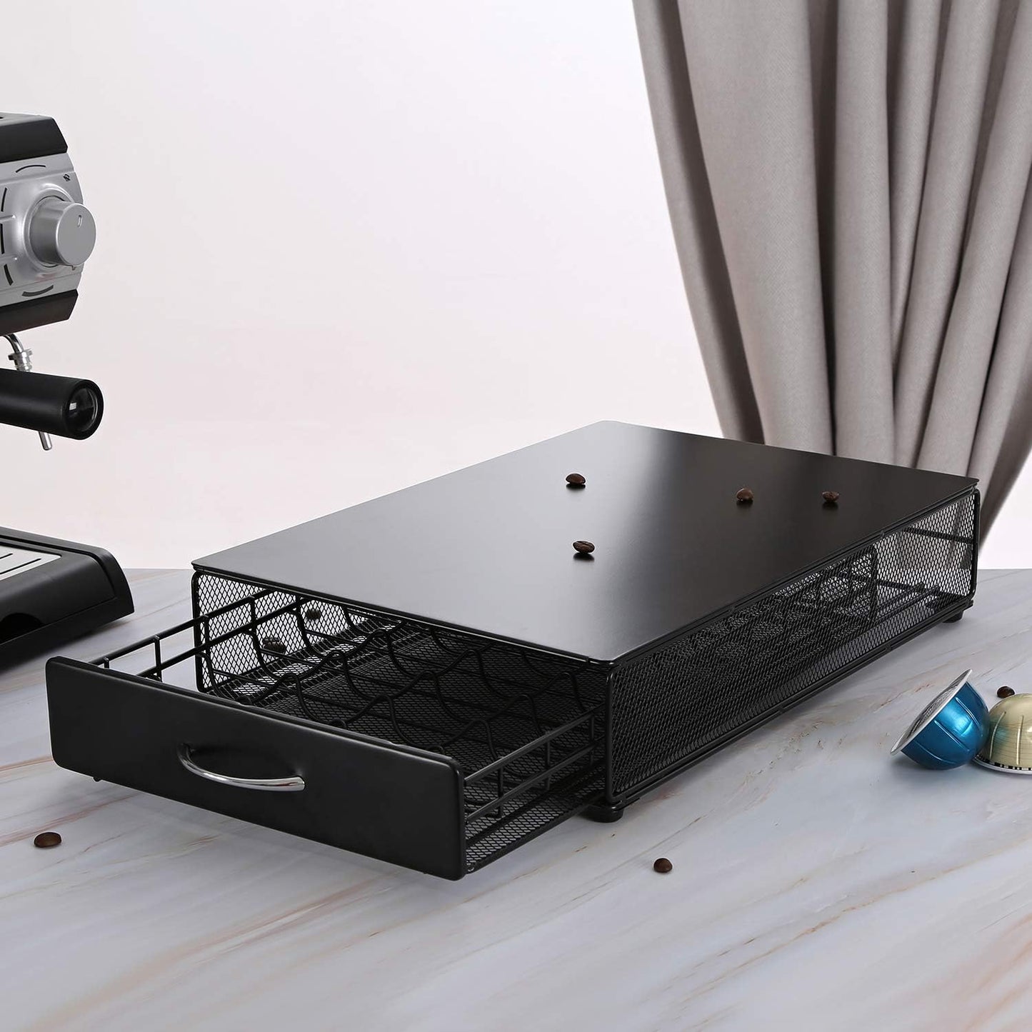 Nespresso Vertuoline Capsule Storage Drawer Vertuo Coffee Holder Metal Multiple Flavors Pods Organizer 40 Pcs Capacity