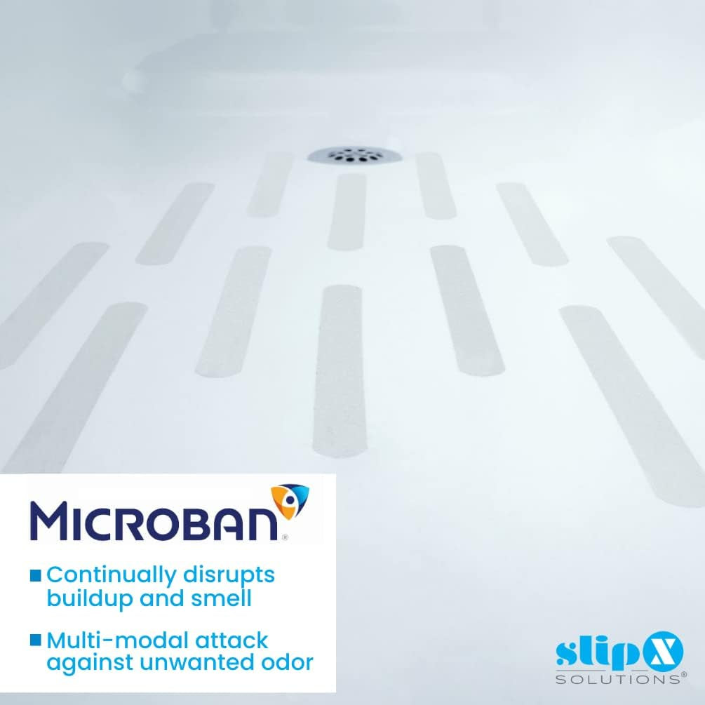 Microban-Infused Non-Slip Adhesive Safety Treads | Anti-Slip Bathroom Accessories - Bathtub, Shower, Pool, Boat, & Stair Tread Stickers | 7.5"X.75" Power Grip Strips | 12 Pieces, Clear