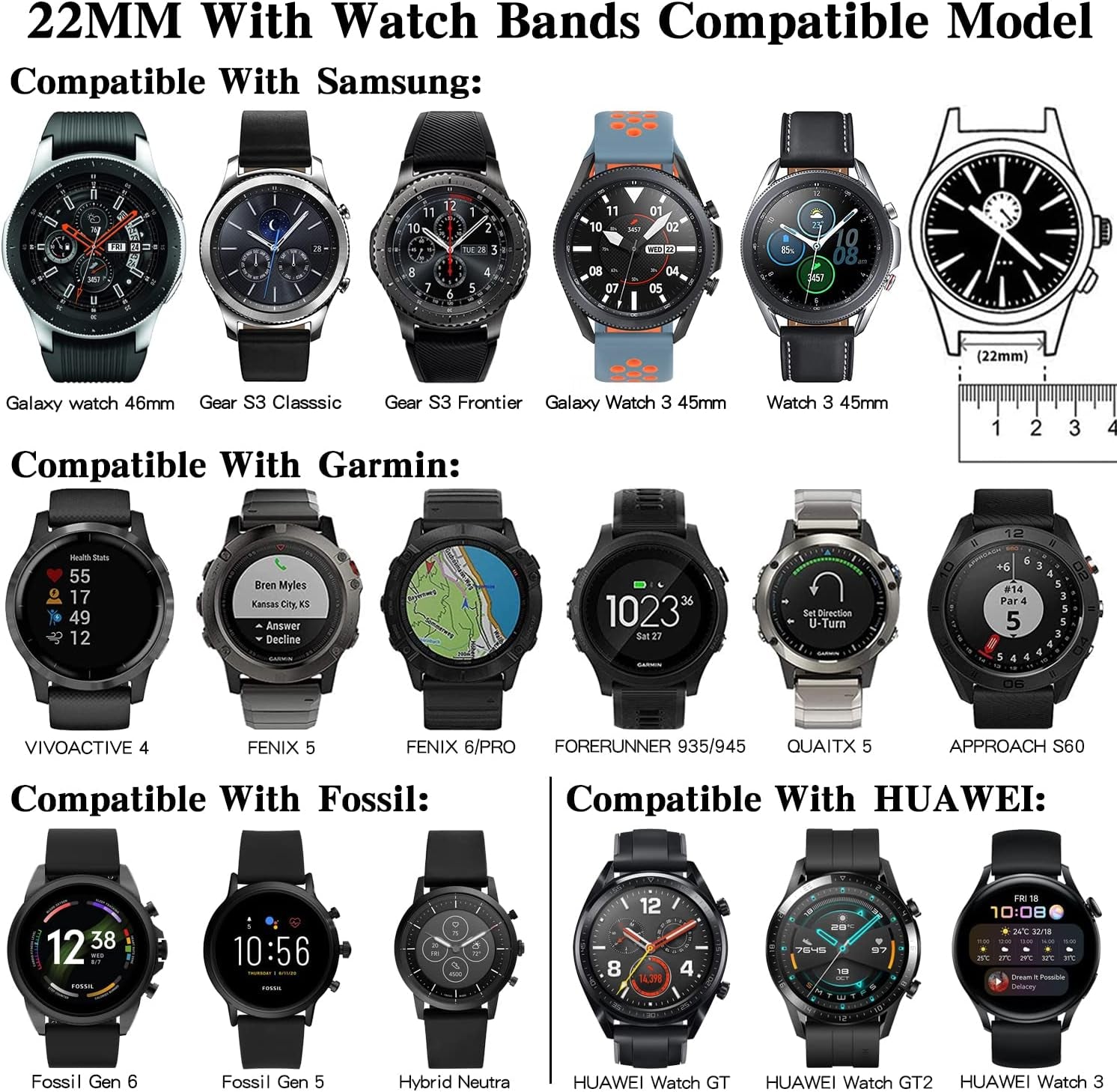 Bands Compatible with Samsung Galaxy Watch 46Mm /Galaxy Watch 3 LTE 45Mm/ Gear S3 Classic/ Gear Live/ Gear 2 R380 Watch Band, Replacement 22Mm Soft Silicone Sport Strap Wristbands for Women
