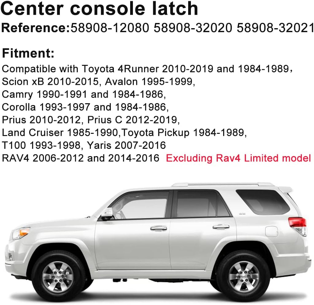 Center Console Lid Latch Compatible with Toyota 4Runner 2010-2019 and 1984-1989, RAV4 2006-2012 and 2014-2016, Yaris 2007-2016 58908-12080