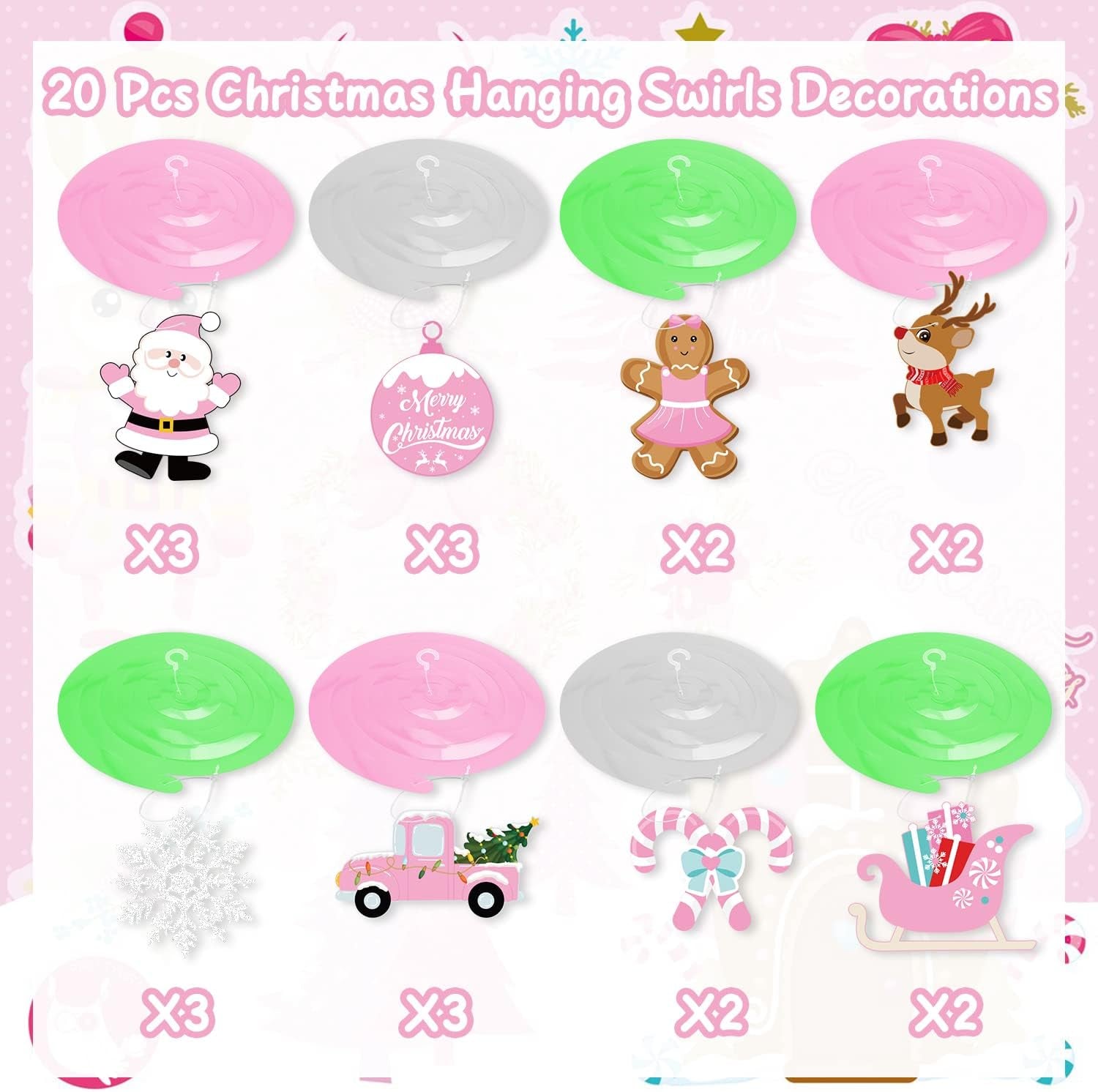 Christmas Party Decorations,Pink Cute Christmas Theme Party Hanging Swirls Foil Ceiling Decor for Christmas, Birthday Party Supplies&Baby Shower Winter Party