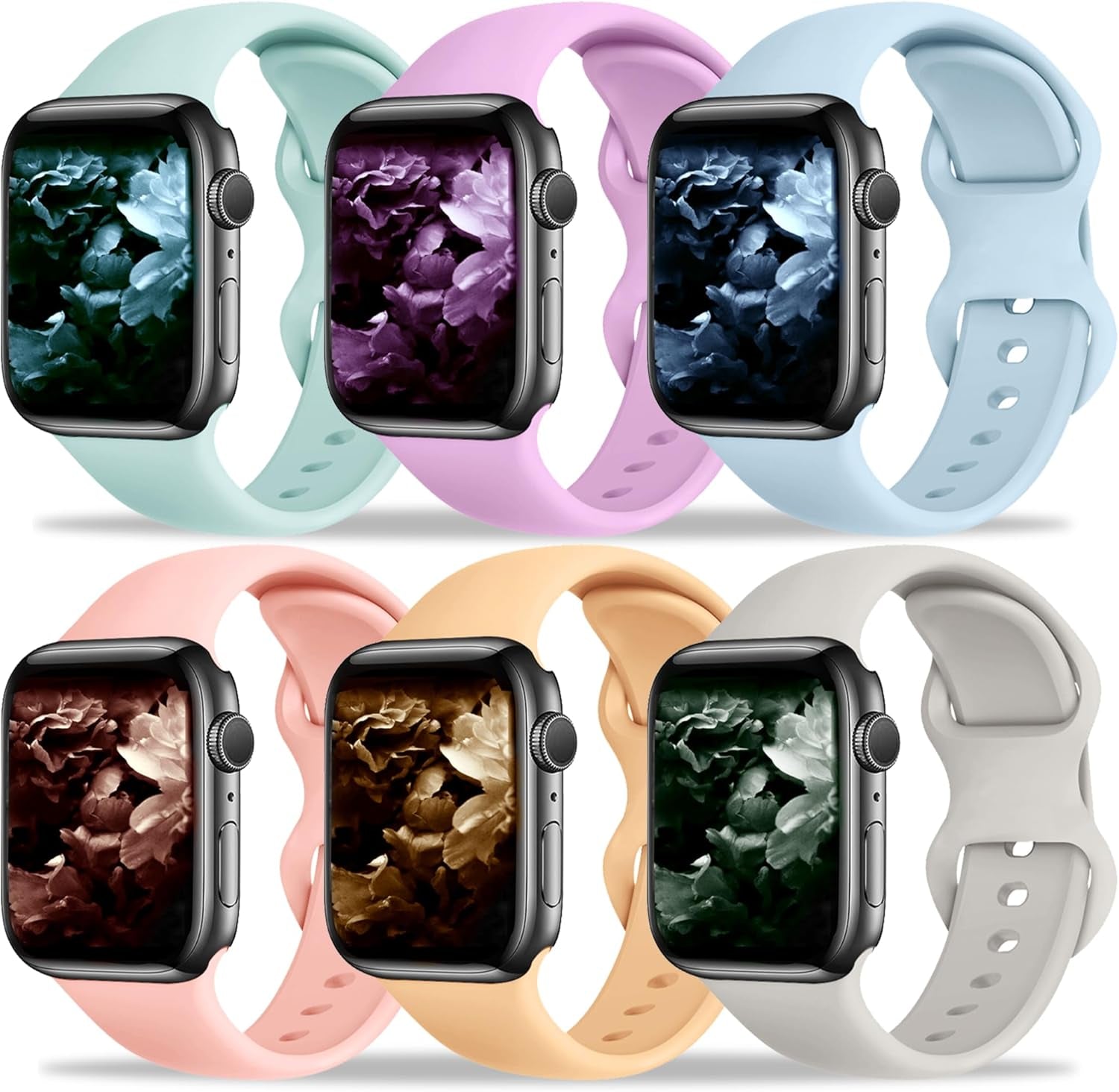 6 Pack Bands Compatible with Apple Watch Band 49Mm 46Mm 45Mm 44Mm 42Mm 41Mm 40Mm 38Mm for Women Men, Sport Silicone Breathable Strap for Iwatch Series Ultra 10 9 8 SE 7 6 5 4 3 2 1