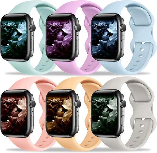 6 Pack Bands Compatible with Apple Watch Band 49Mm 46Mm 45Mm 44Mm 42Mm 41Mm 40Mm 38Mm for Women Men, Sport Silicone Breathable Strap for Iwatch Series Ultra 10 9 8 SE 7 6 5 4 3 2 1